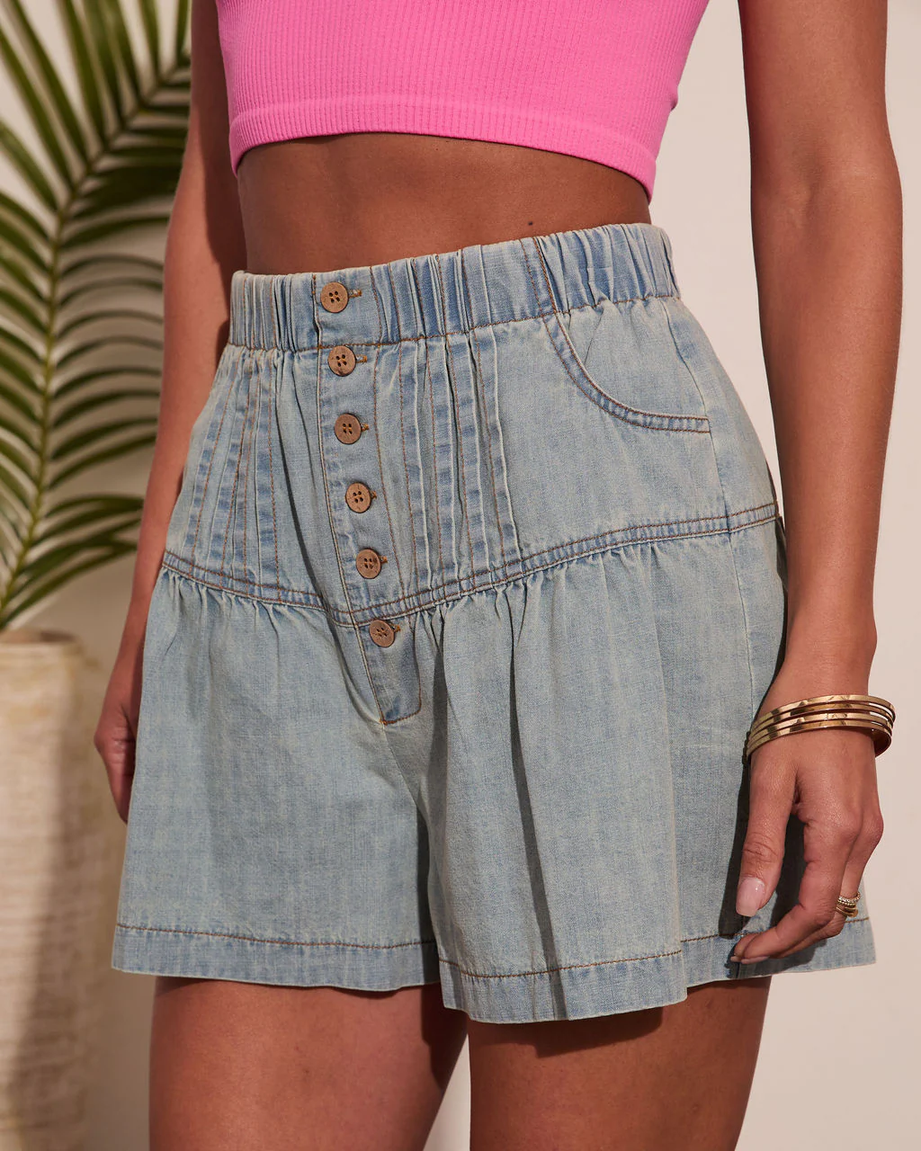 Lumara Pleated High Rise Denim Shorts - Image 3