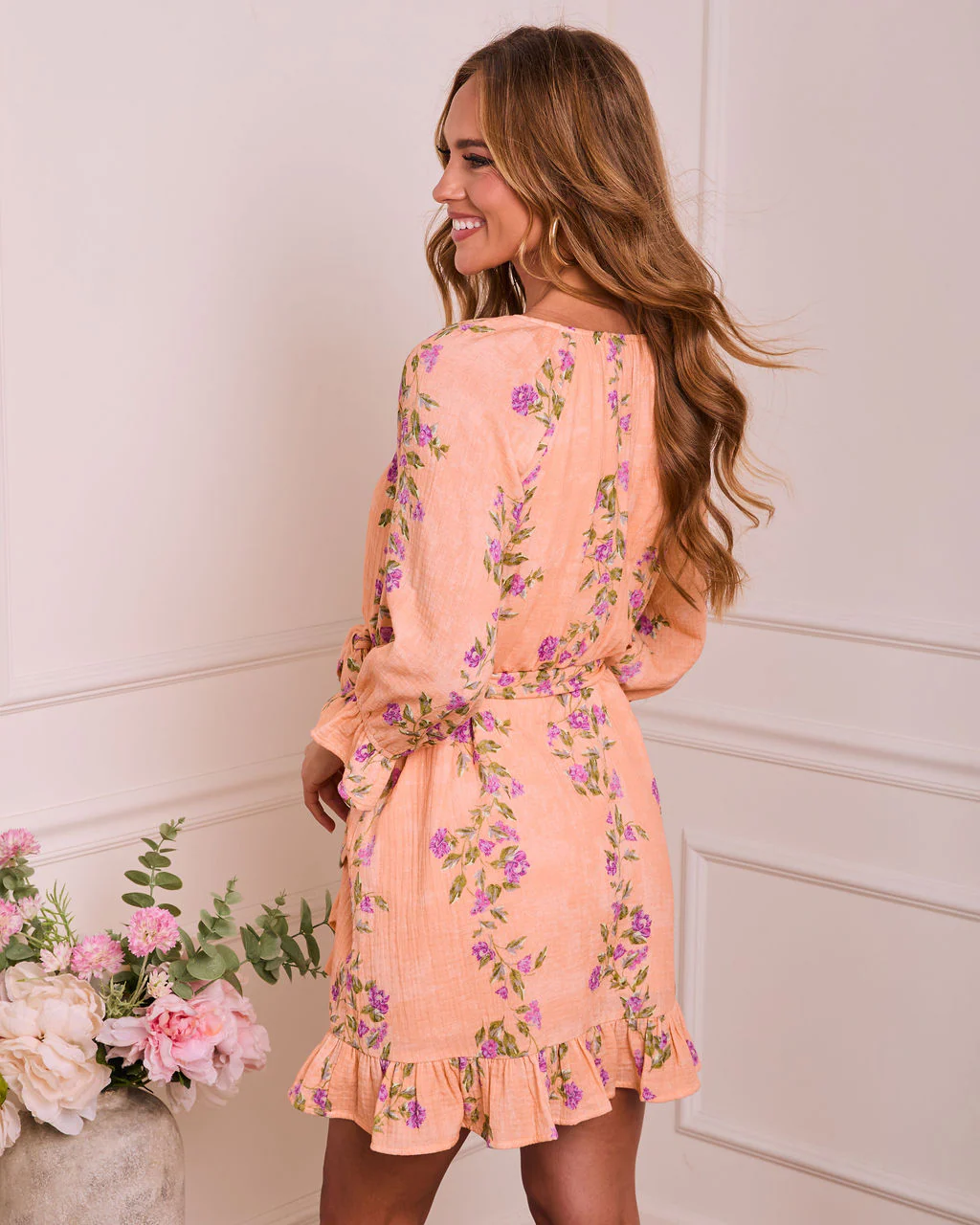 Soft Spoken Letter Floral Wrap Mini Dress - Image 4