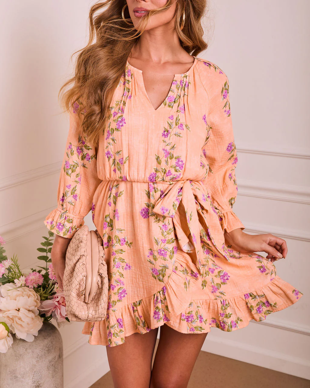 Soft Spoken Letter Floral Wrap Mini Dress - Image 5