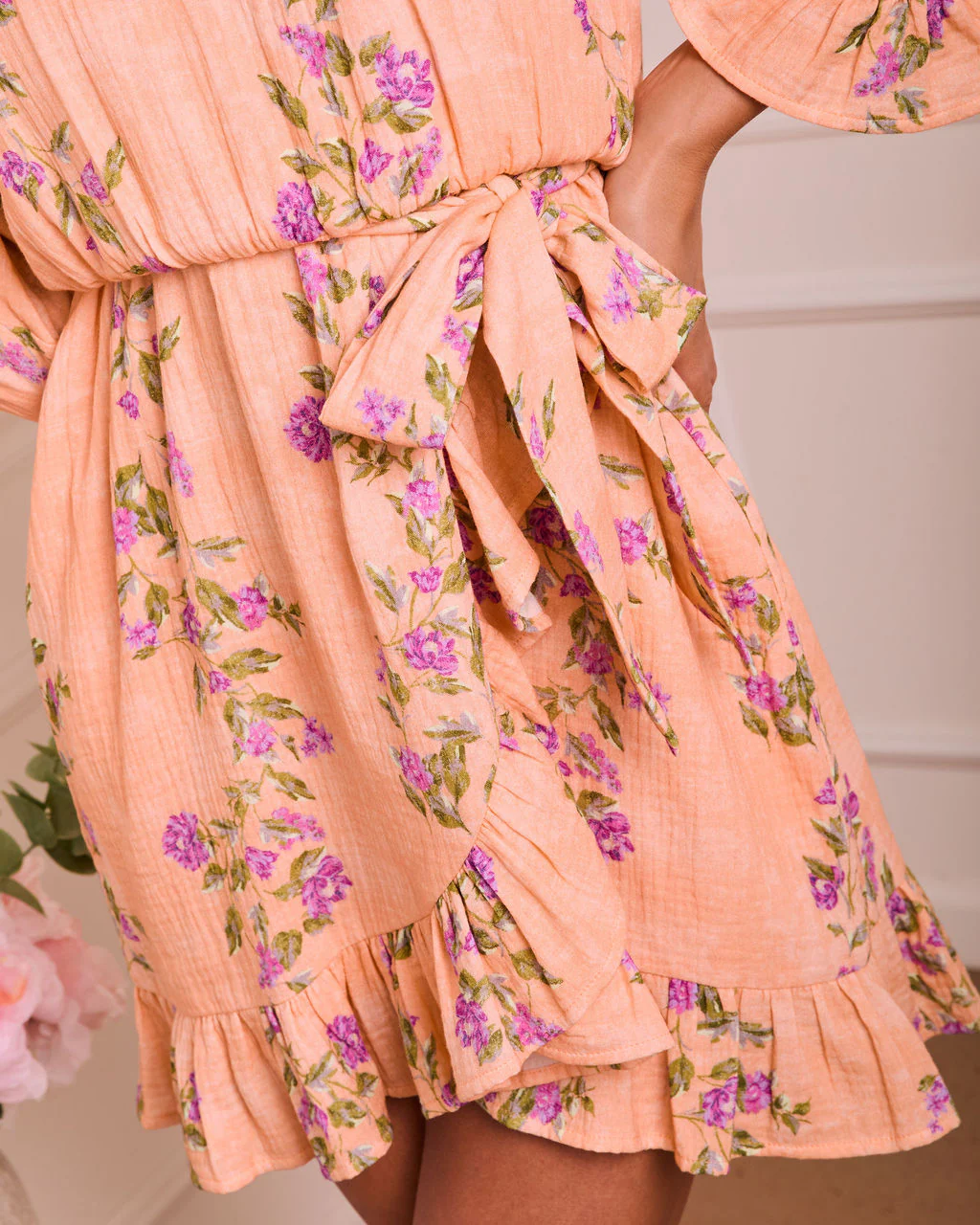 Soft Spoken Letter Floral Wrap Mini Dress - Image 6