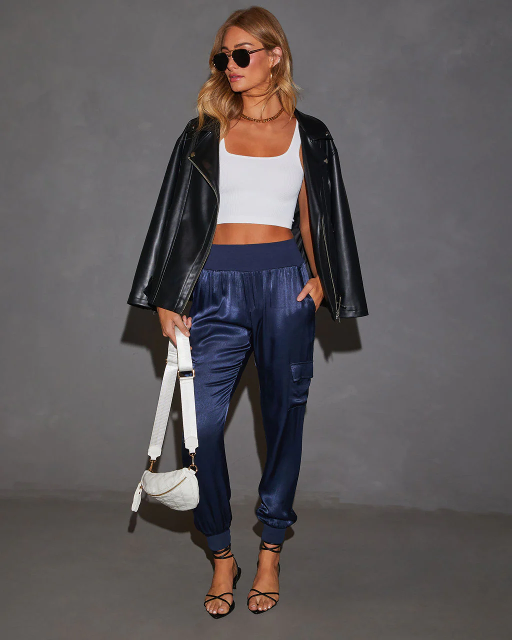 Luxe Look Satin Pocketed Joggers - Image 23