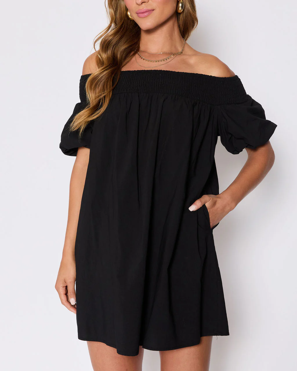 Lydia Cotton Smocked Off The Shoulder Mini Dress - Image 11
