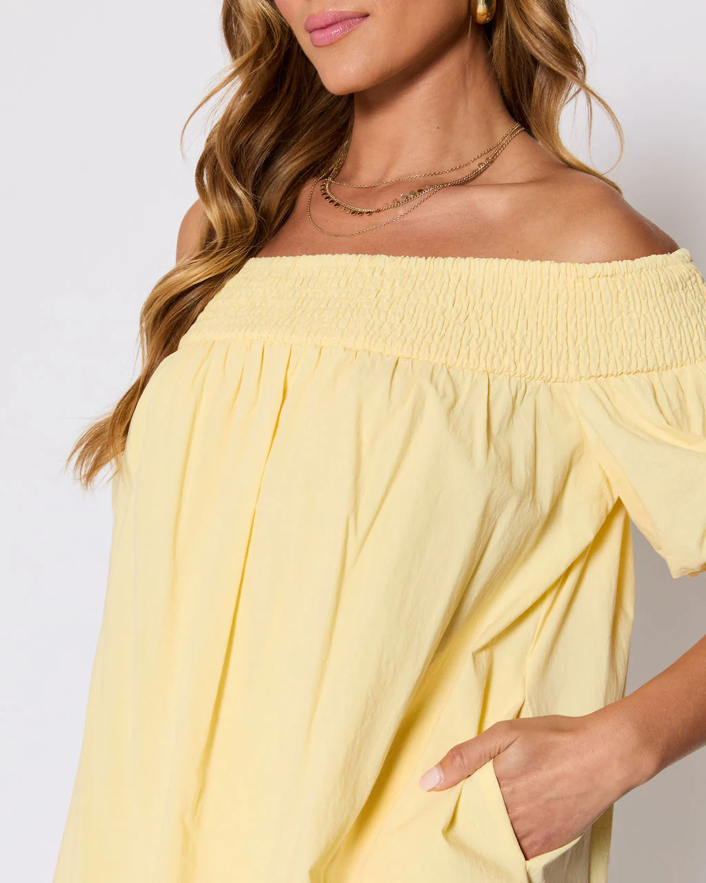 Lydia Cotton Smocked Off The Shoulder Mini Dress - Image 2