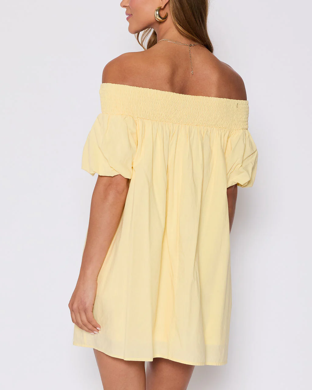 Lydia Cotton Smocked Off The Shoulder Mini Dress - Image 4