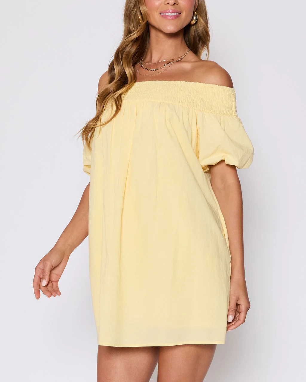Lydia Cotton Smocked Off The Shoulder Mini Dress - Image 6