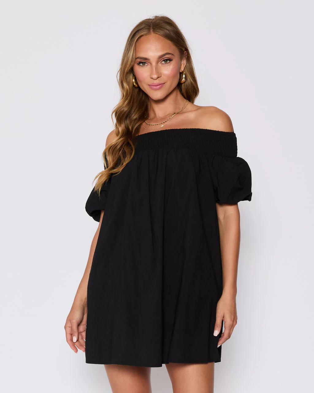 Lydia Cotton Smocked Off The Shoulder Mini Dress - Image 8