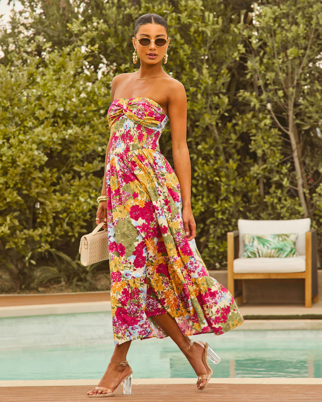 Lynelle Strapless Floral Smocked Midi Dress - Image 3