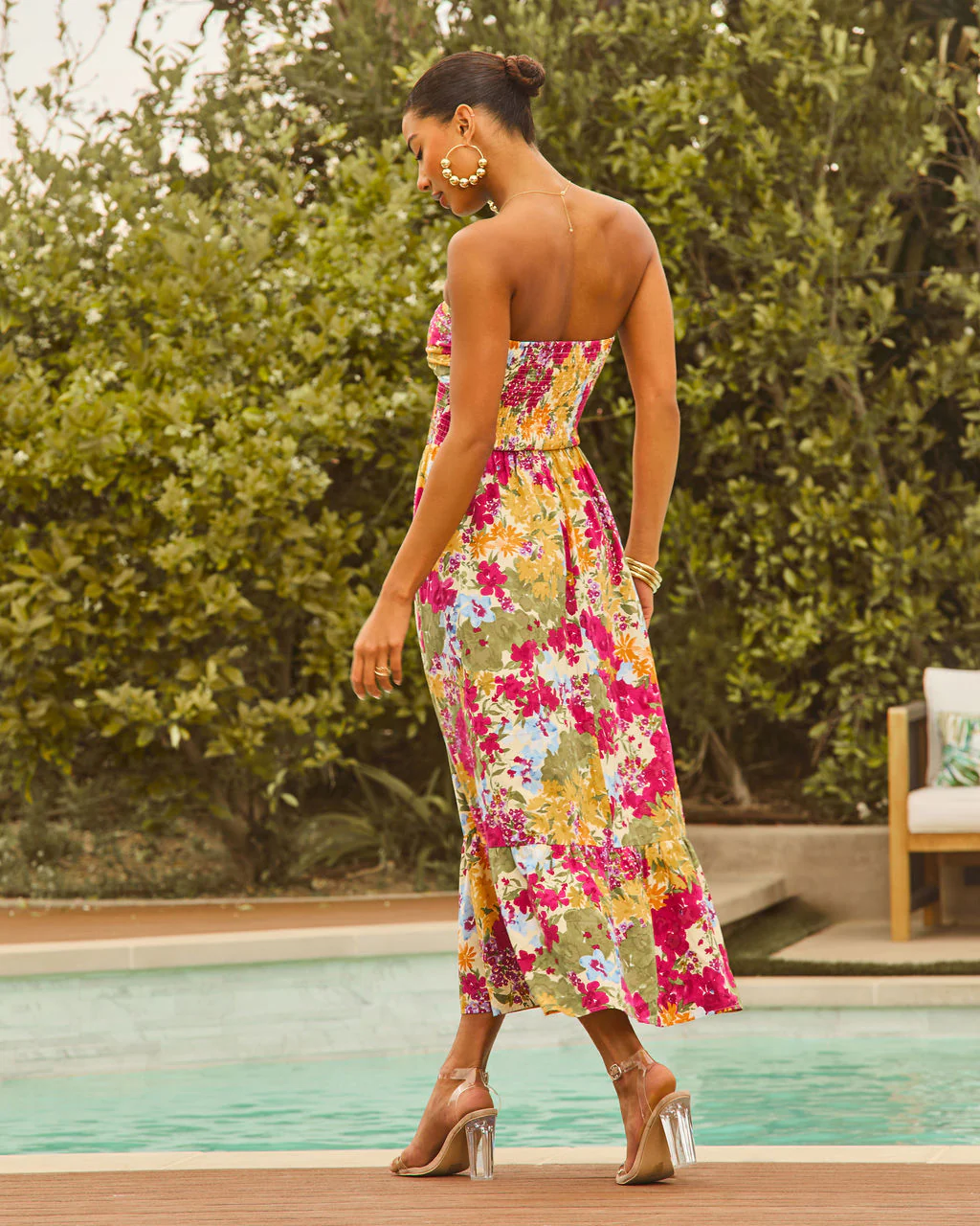 Lynelle Strapless Floral Smocked Midi Dress - Image 4