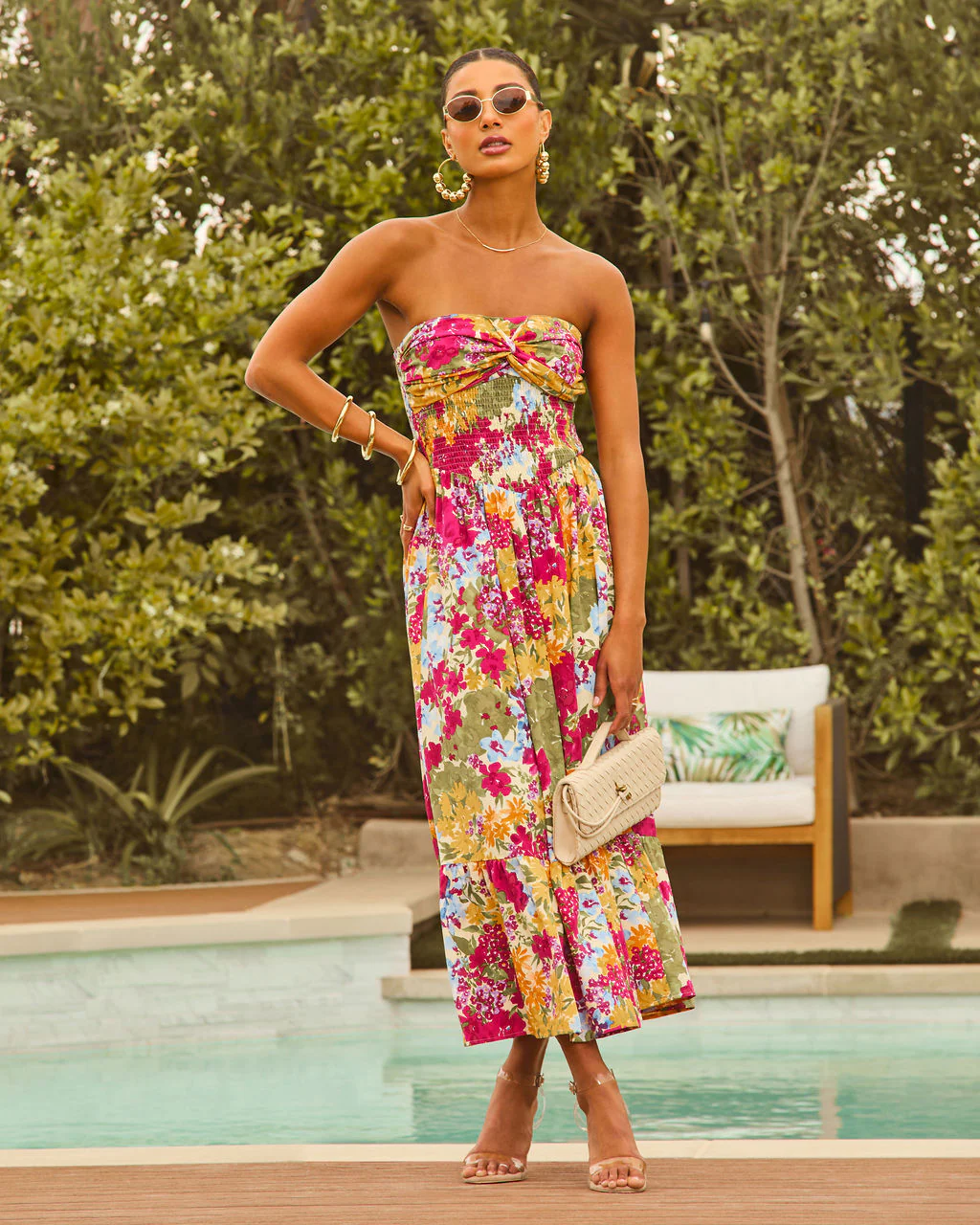 Lynelle Strapless Floral Smocked Midi Dress - Image 5