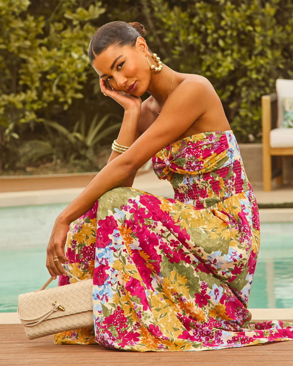 Lynelle Strapless Floral Smocked Midi Dress - Image 6