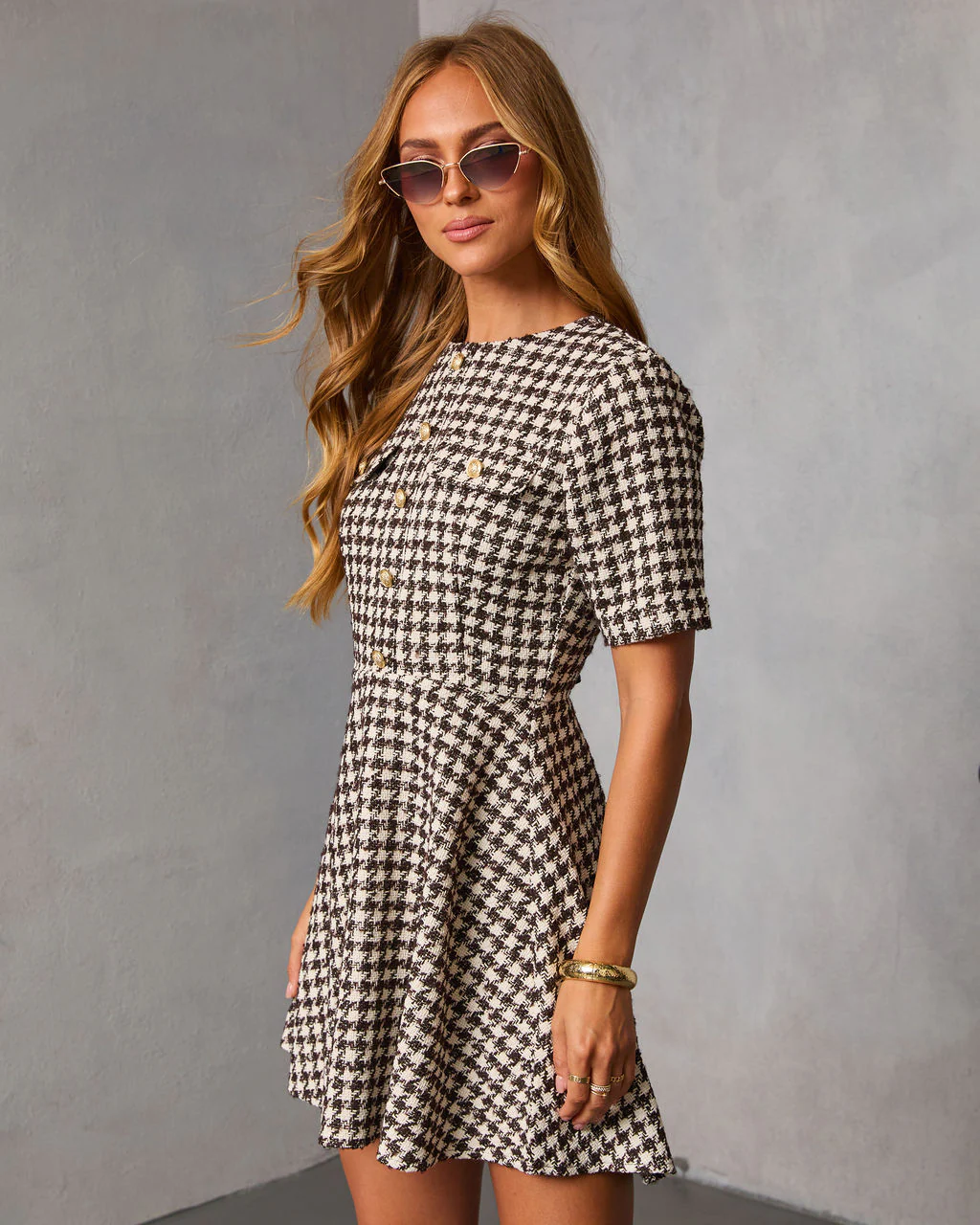 Lysette Tweed Houndstooth Mini Dress - Image 3
