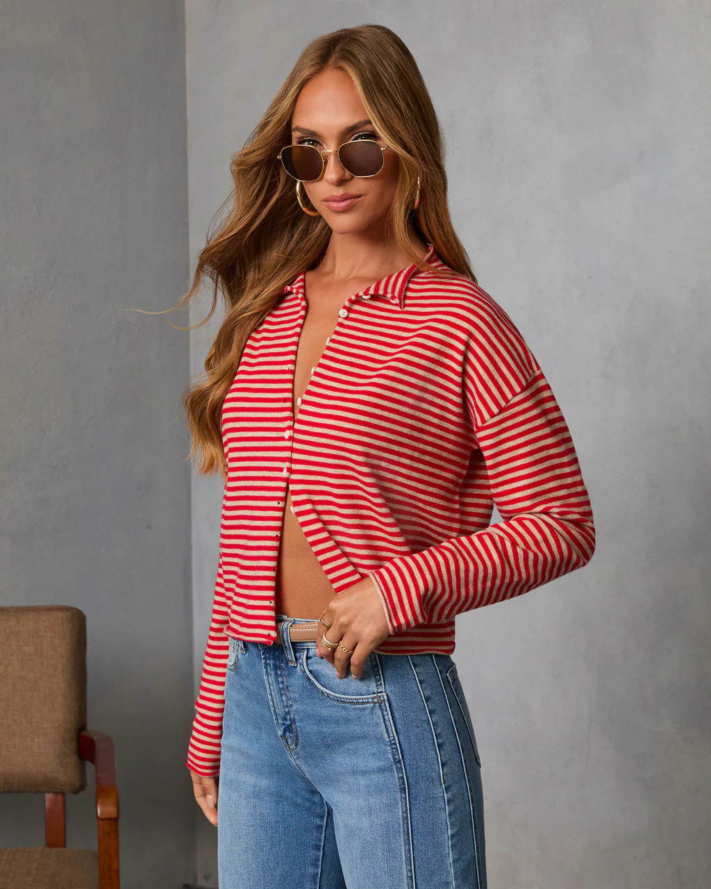 Madeley Contrast Striped Cardigan - Image 3