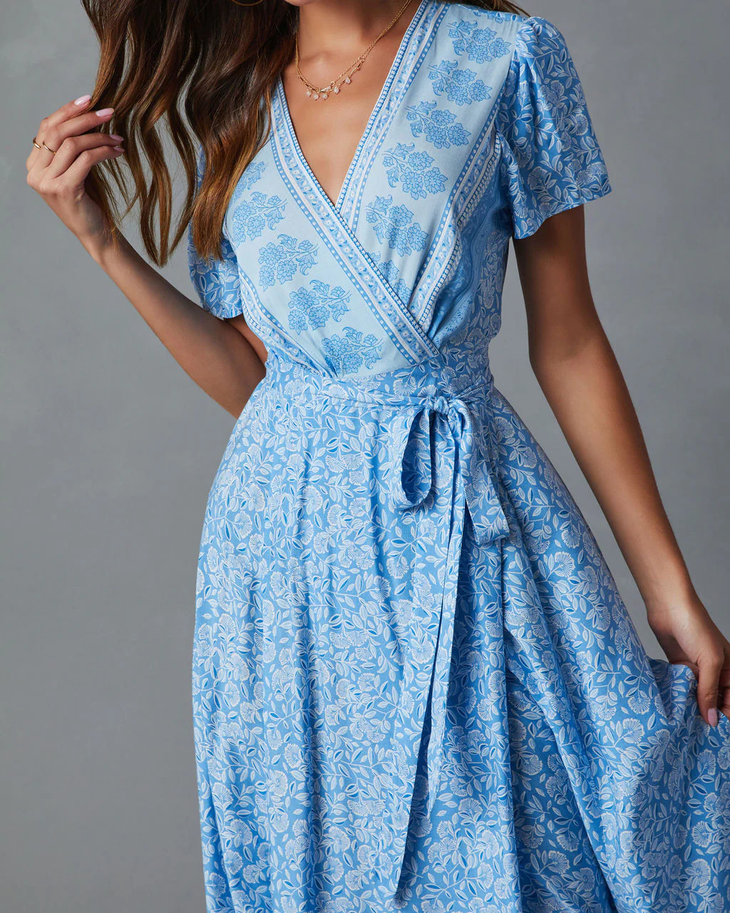 Mae Printed Short Sleeve Wrap Maxi Dress - Image 2