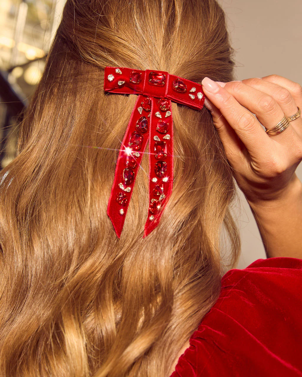 Maisey Velvet Embellished Bow Hair Barrette - Image 2
