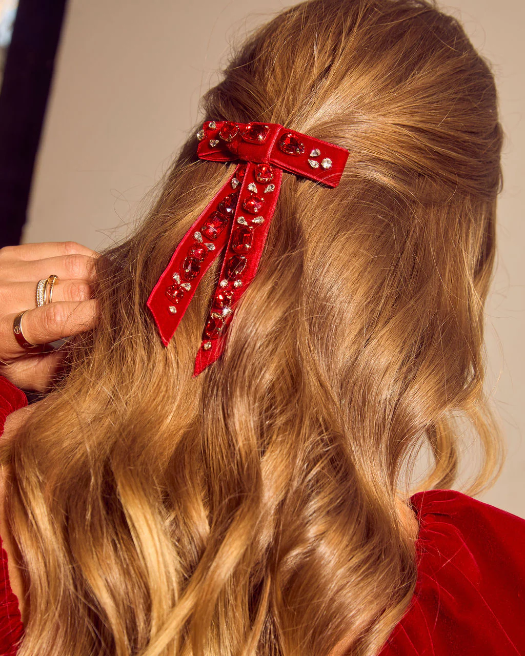 Maisey Velvet Embellished Bow Hair Barrette - Image 4