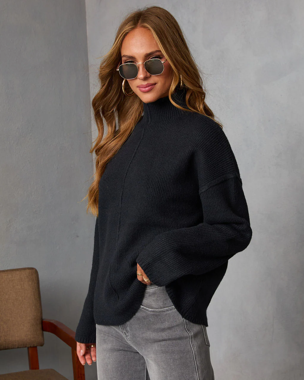 Malia Mock Neck Seamed Sweater - Image 9
