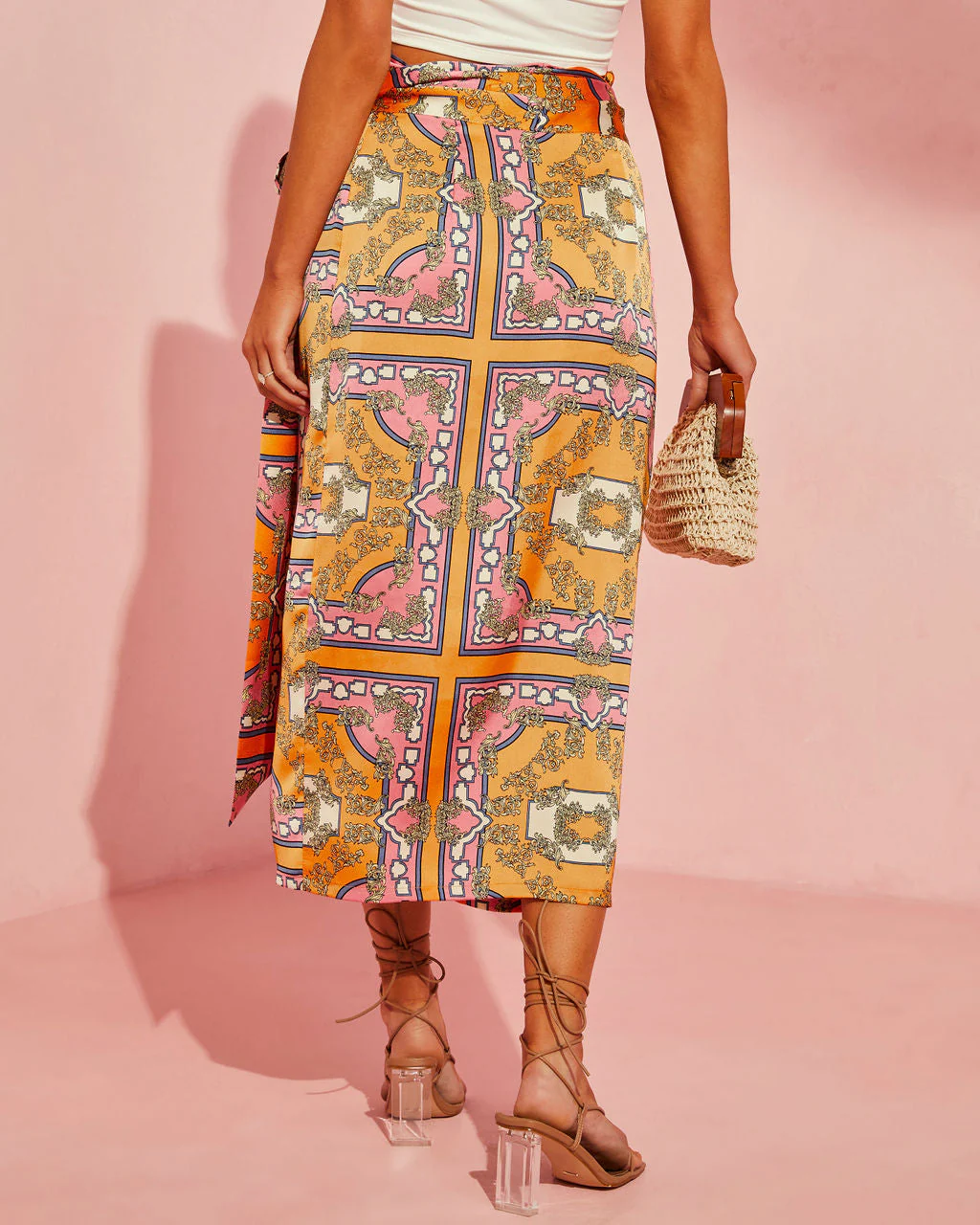 Manique Satin Printed Side Tie Midi Skirt - Image 2
