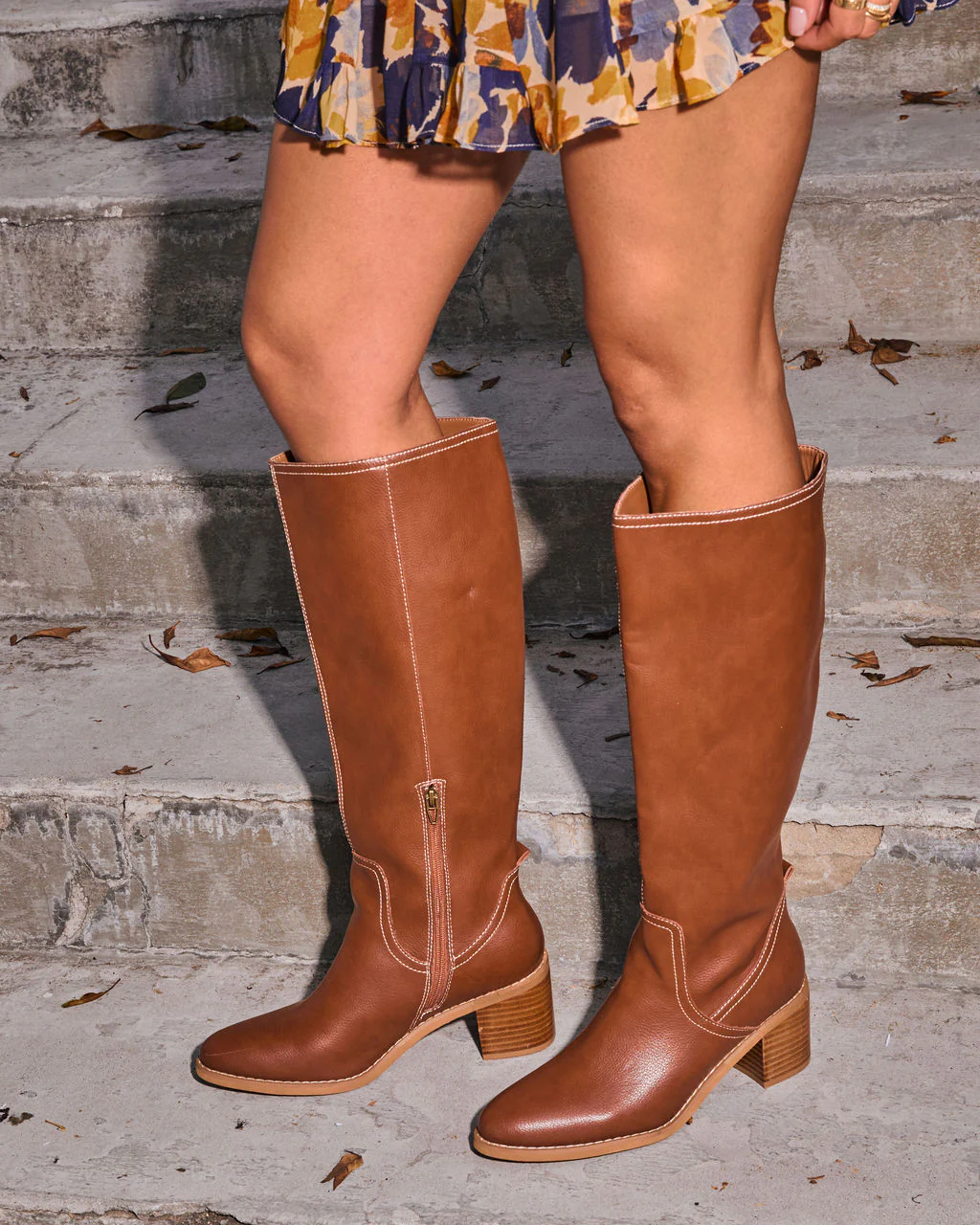 Maple Butter Faux Leather Knee High Riding Boot - Image 12