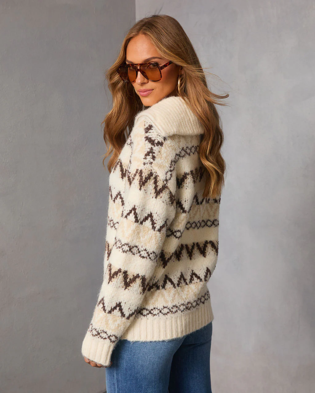 Maple Moon Knit Quarter Zip Print Sweater - Image 4