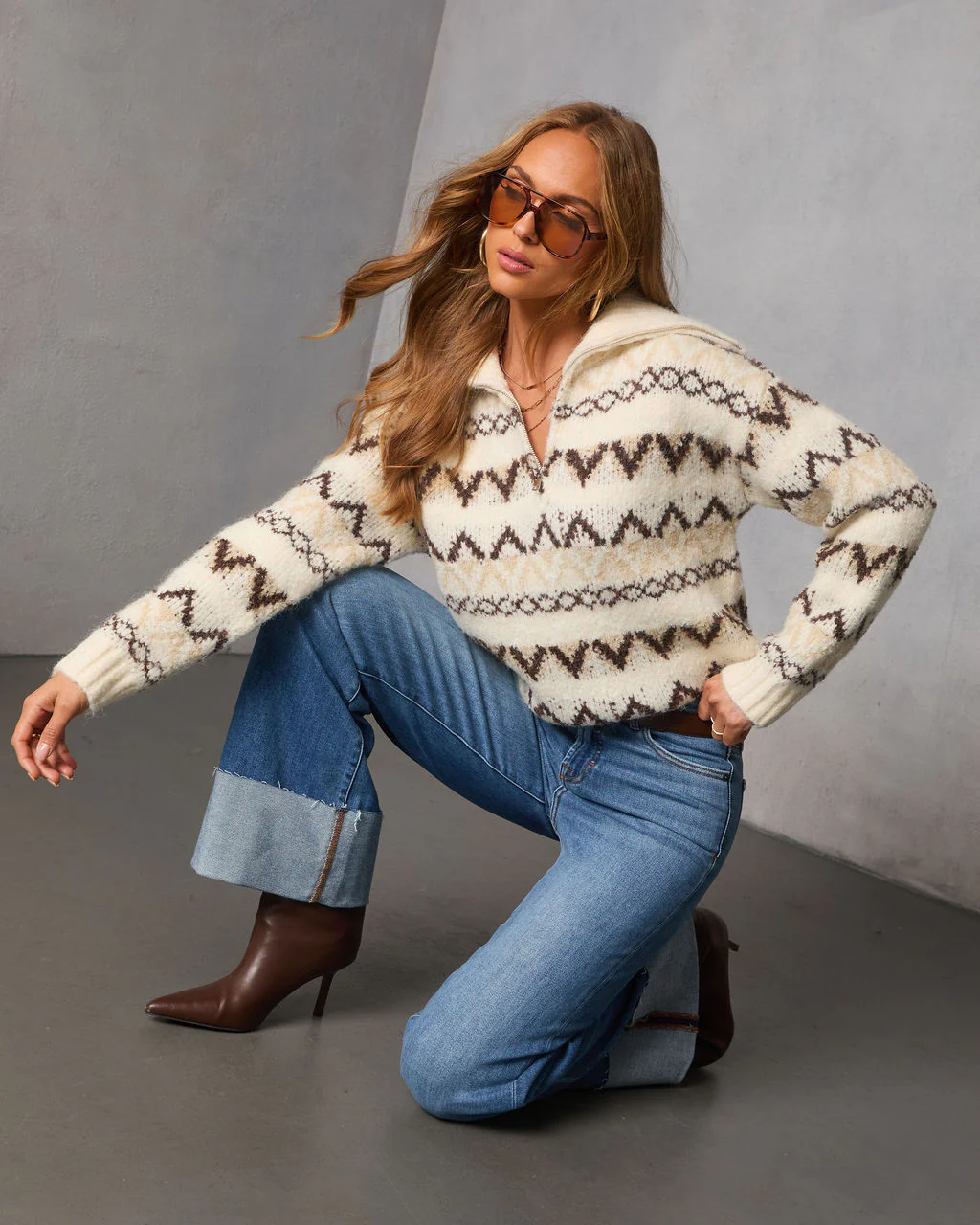 Maple Moon Knit Quarter Zip Print Sweater - Image 5