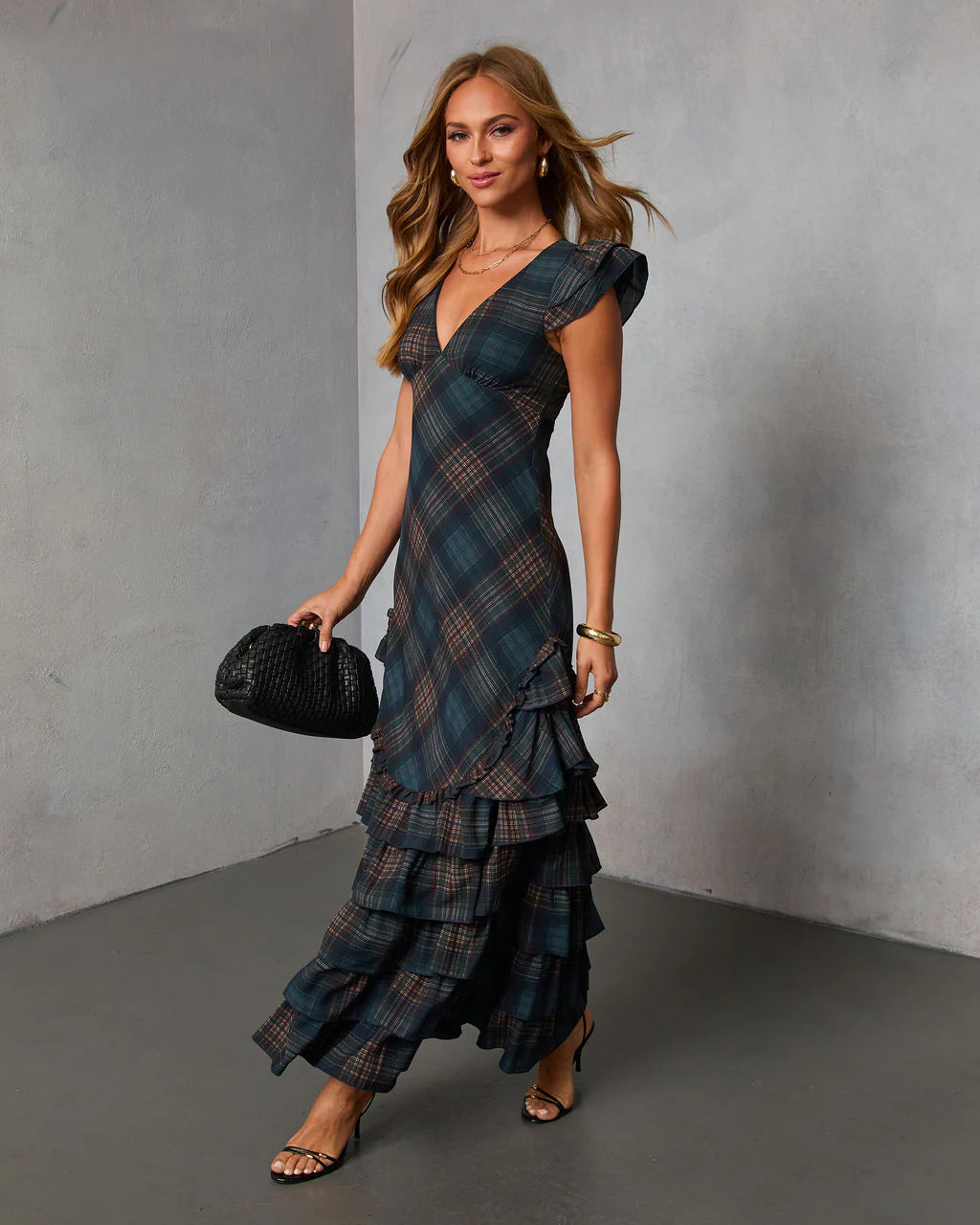 Marcellie Ruffle Plaid Maxi Dress - Image 3