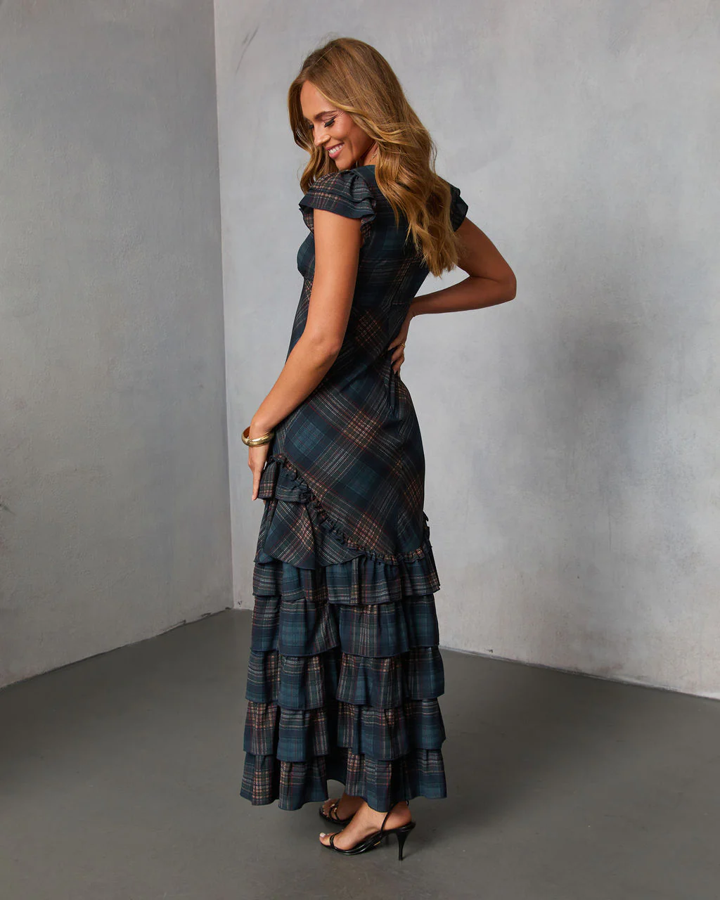 Marcellie Ruffle Plaid Maxi Dress - Image 4