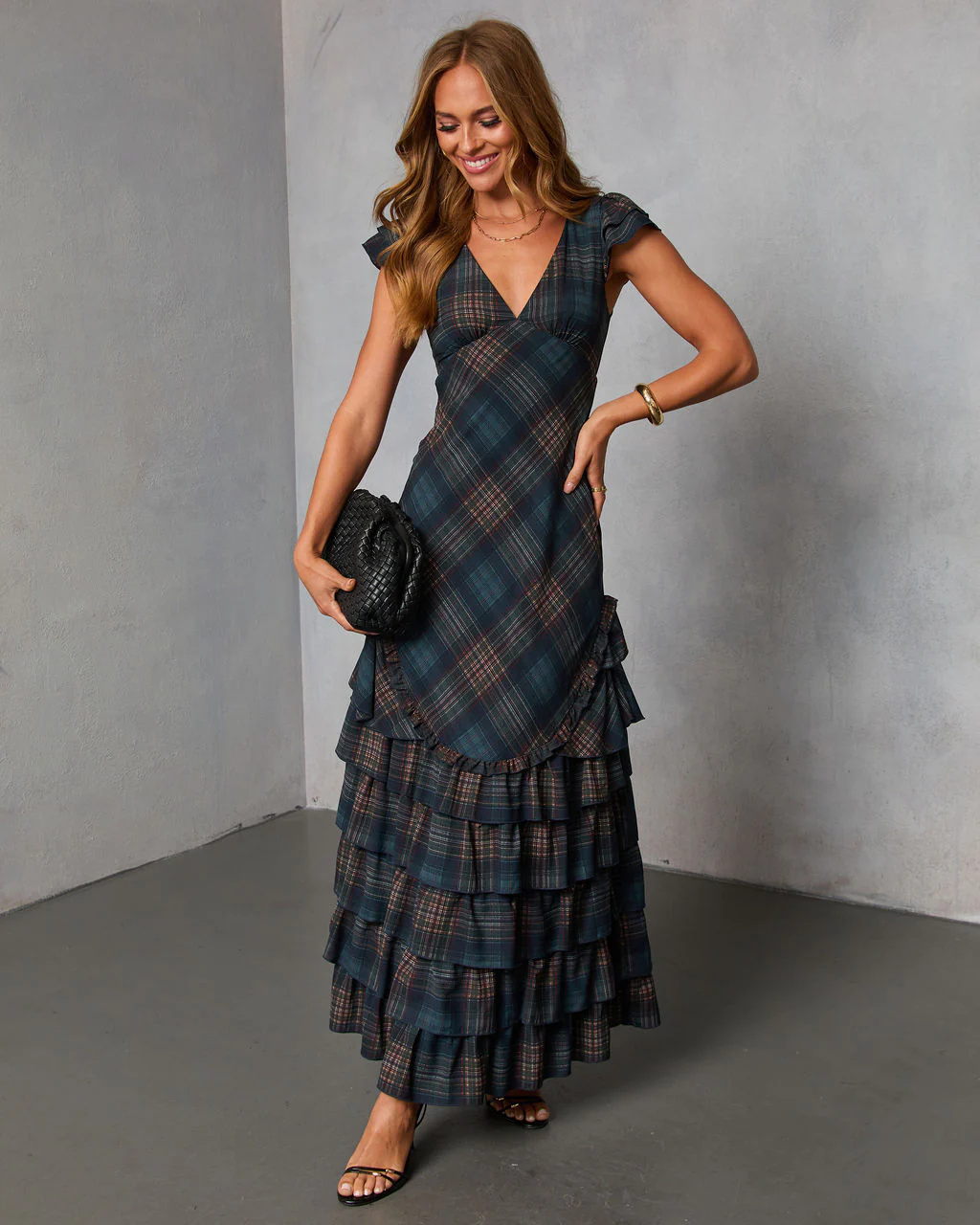 Marcellie Ruffle Plaid Maxi Dress - Image 5