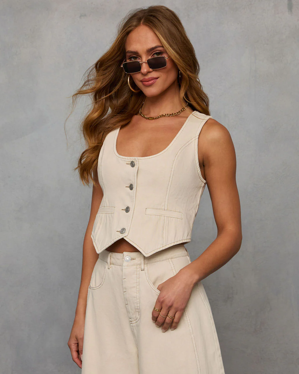 Marcie Denim Button Down Vest Top - Image 3