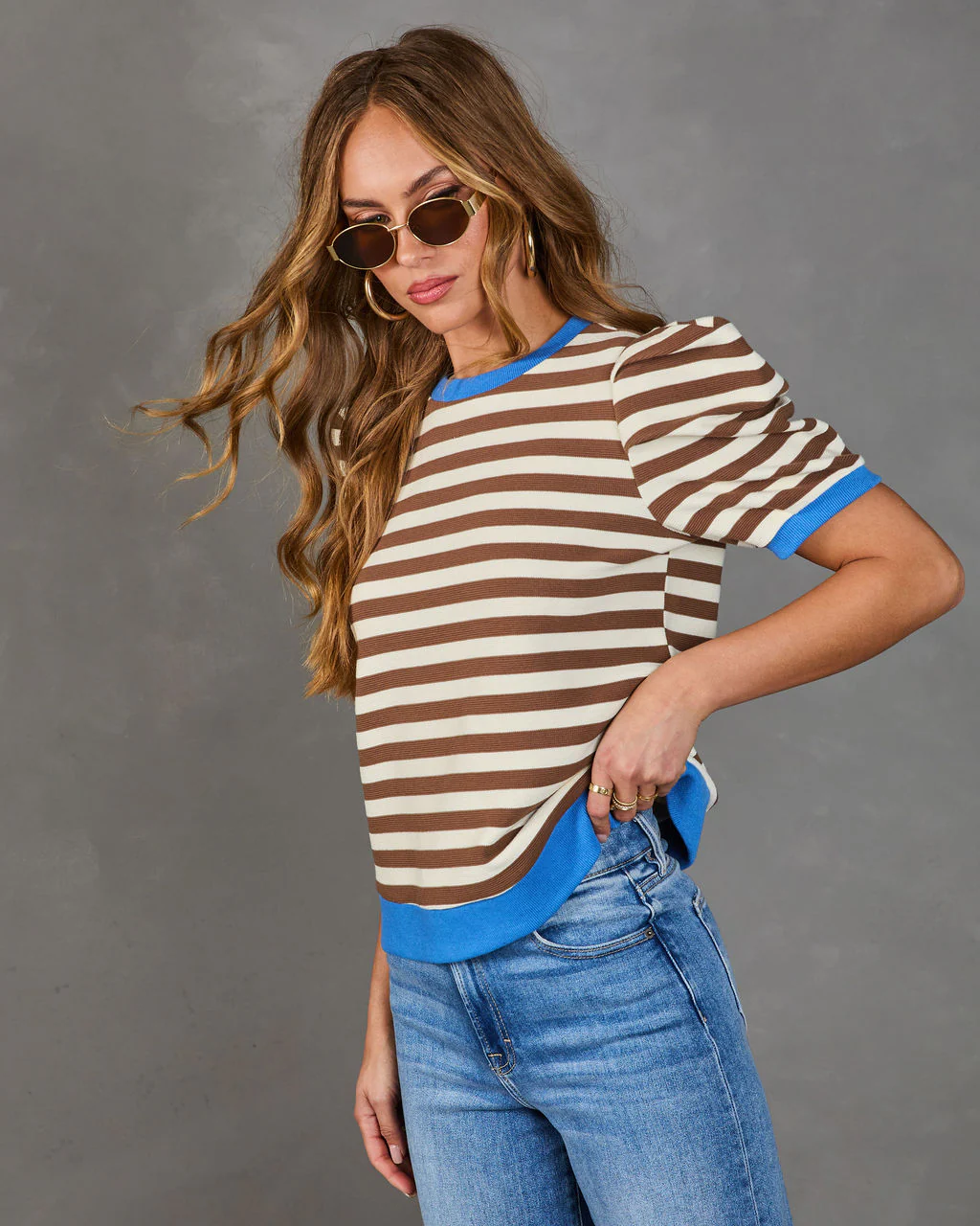 Marcine Striped Puff Sleeve Top - Image 3