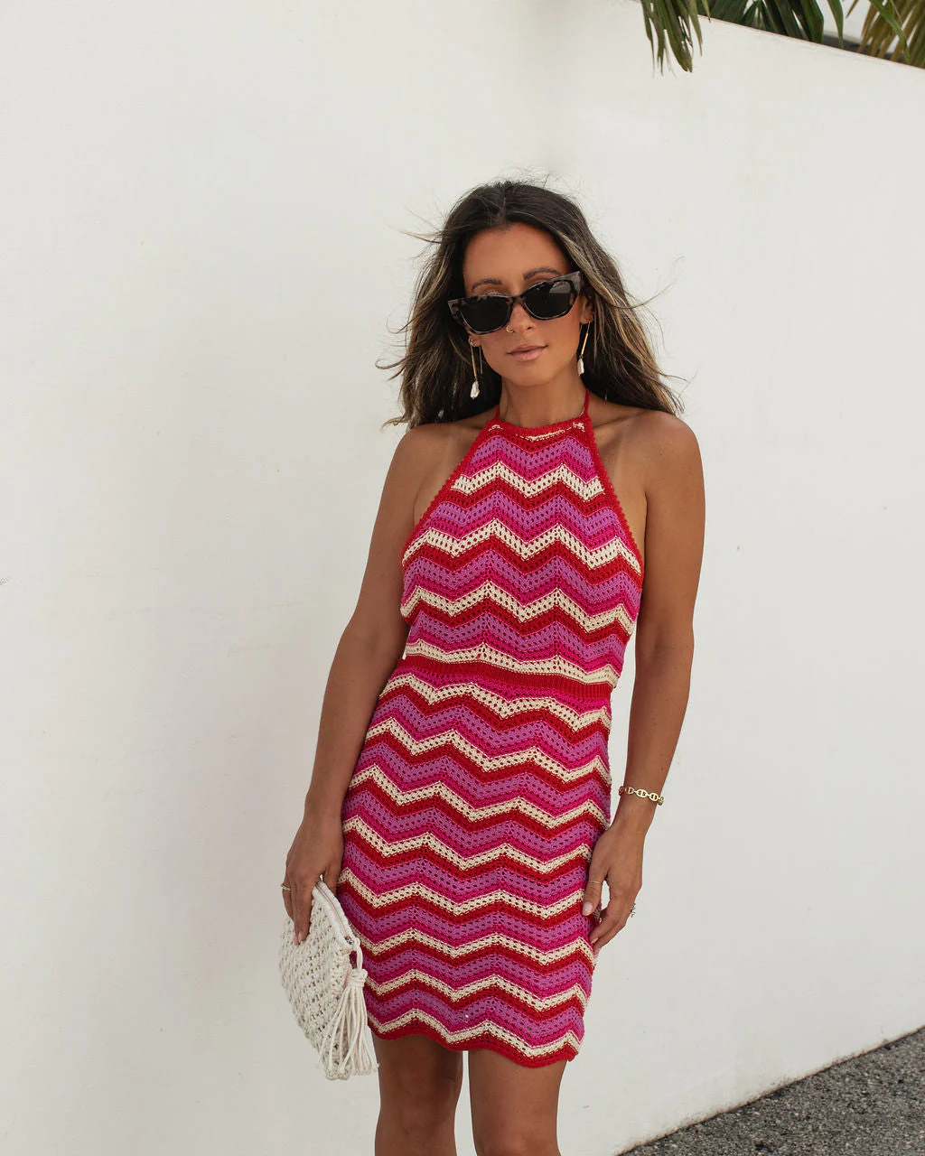 Marianna Halter Knit Chevron Stripe Mini Dress - Image 3