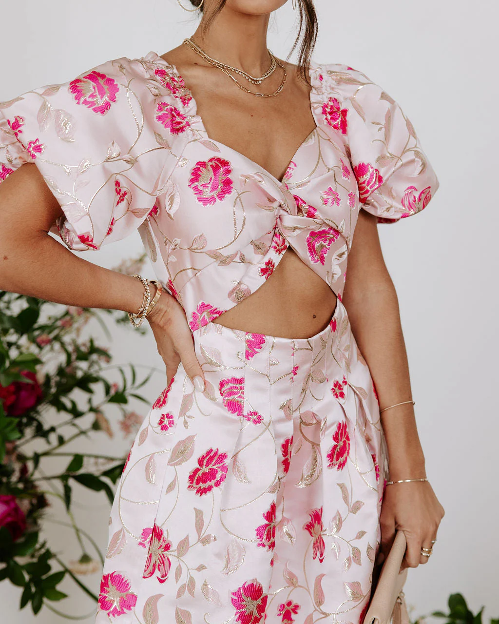 Marie Anne Floral Puff Sleeve Cutout Mini Dress - Image 2