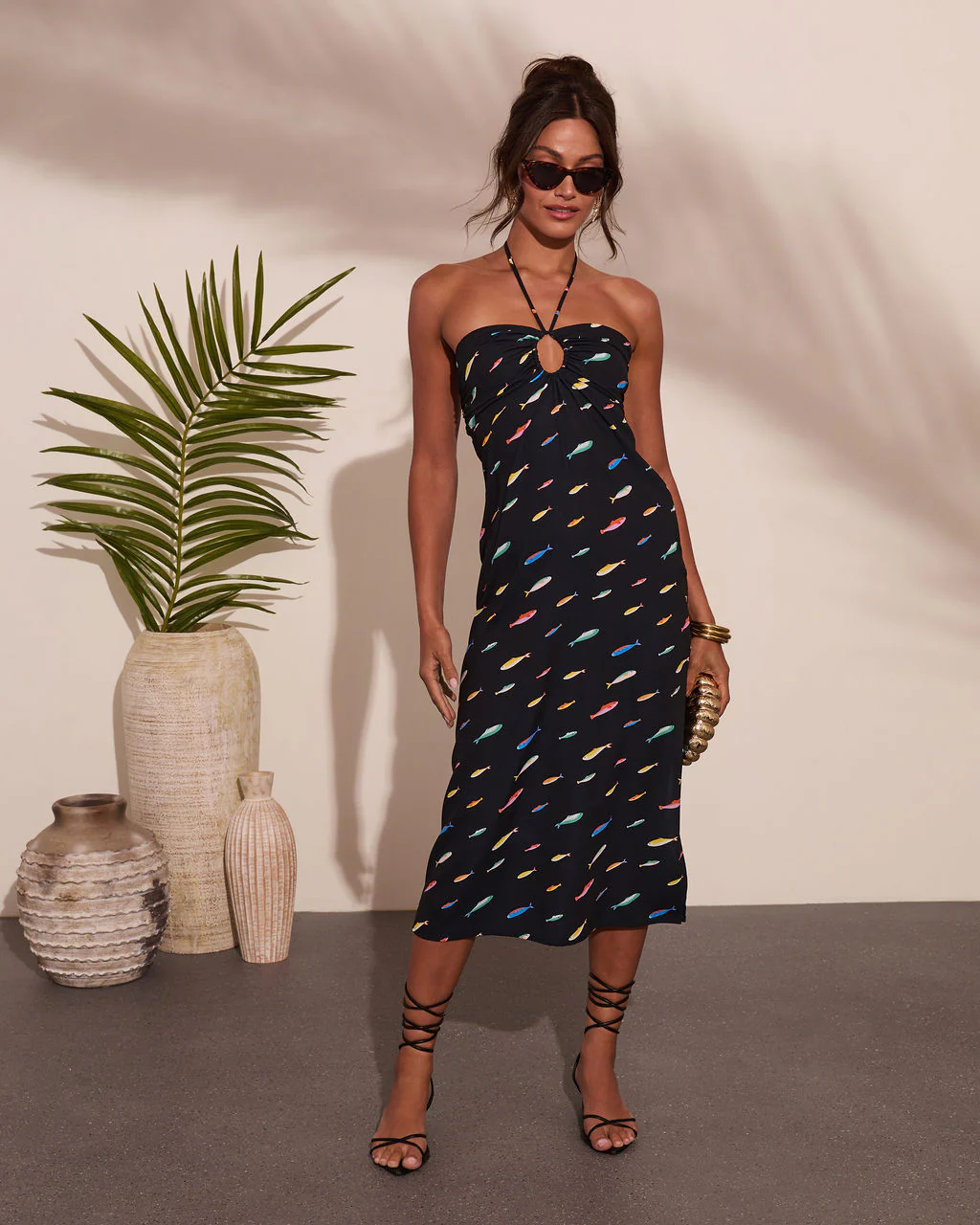 Marine Muse Fish Print Halter Neck Midi Dress - Image 5
