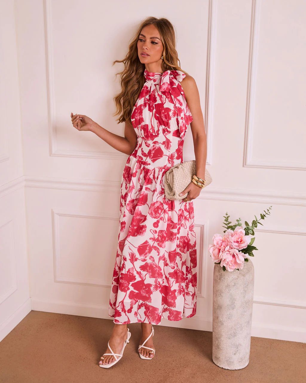 Marlisse Pleated Floral Halter Neck Maxi Dress - Image 6