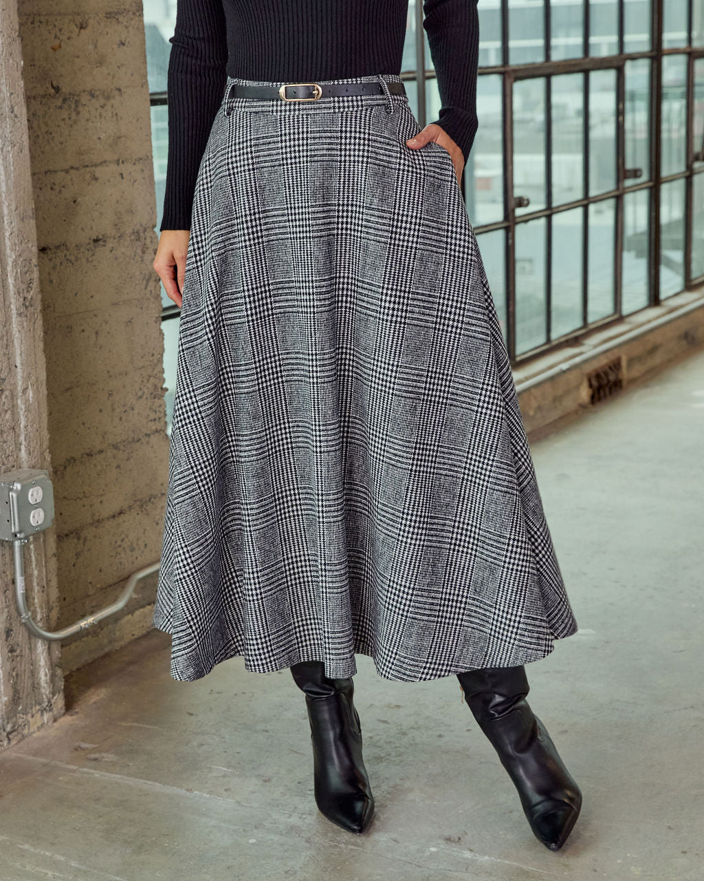 Marqline Belted Plaid Maxi Skirt - Image 2