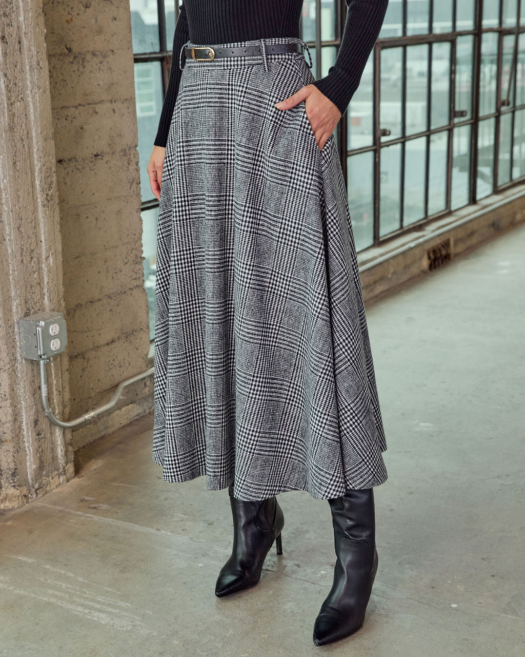 Marqline Belted Plaid Maxi Skirt - Image 3