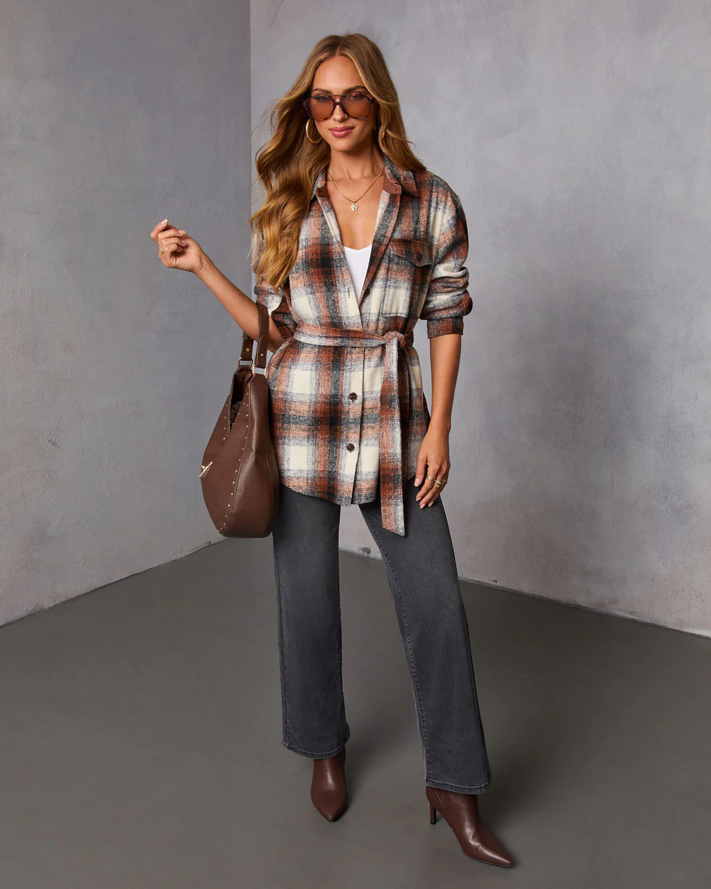 Marvis Plaid Waist Tie Shacket - Image 6