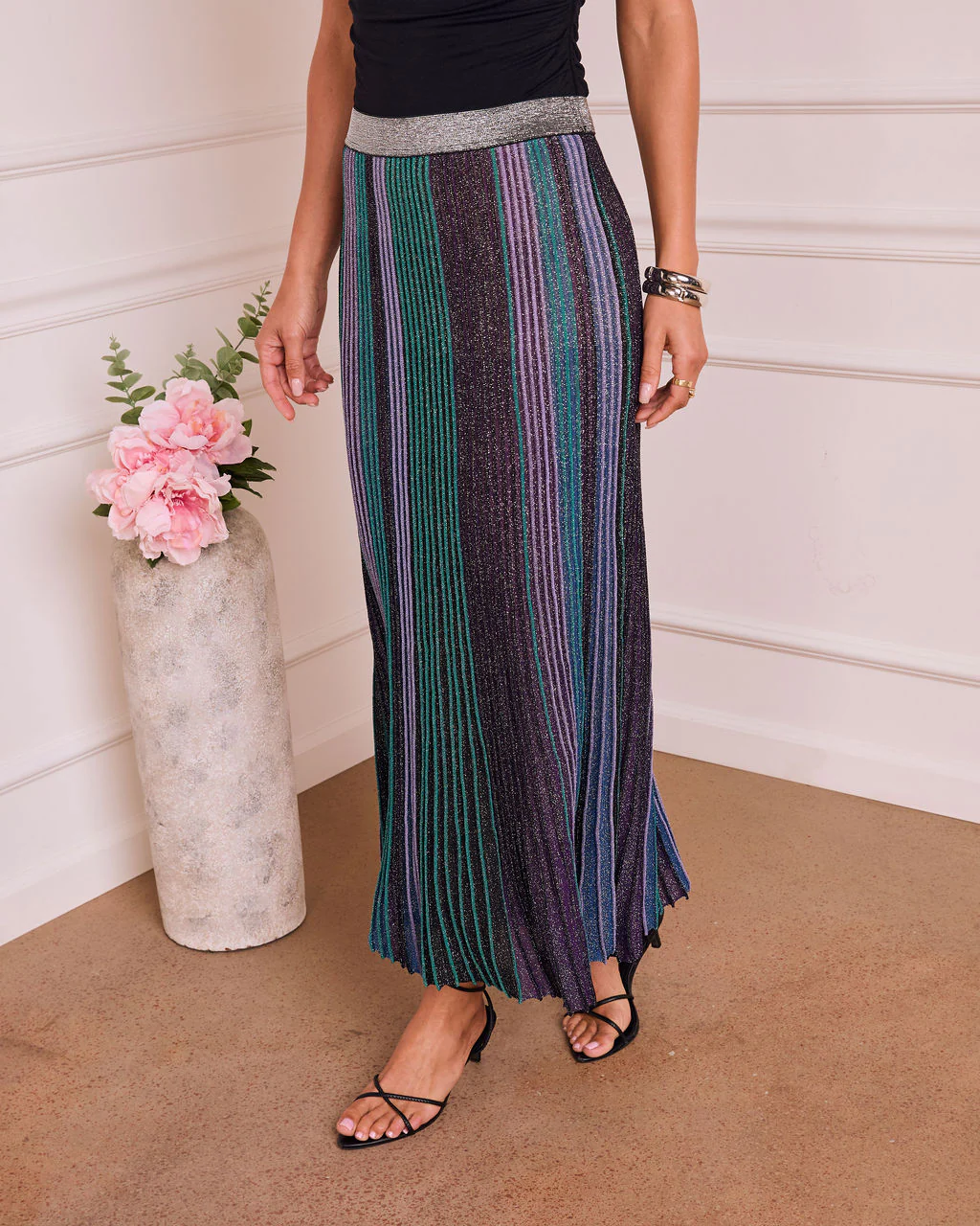 Marylou Striped Ribbed Knit Maxi Skirt - Image 3