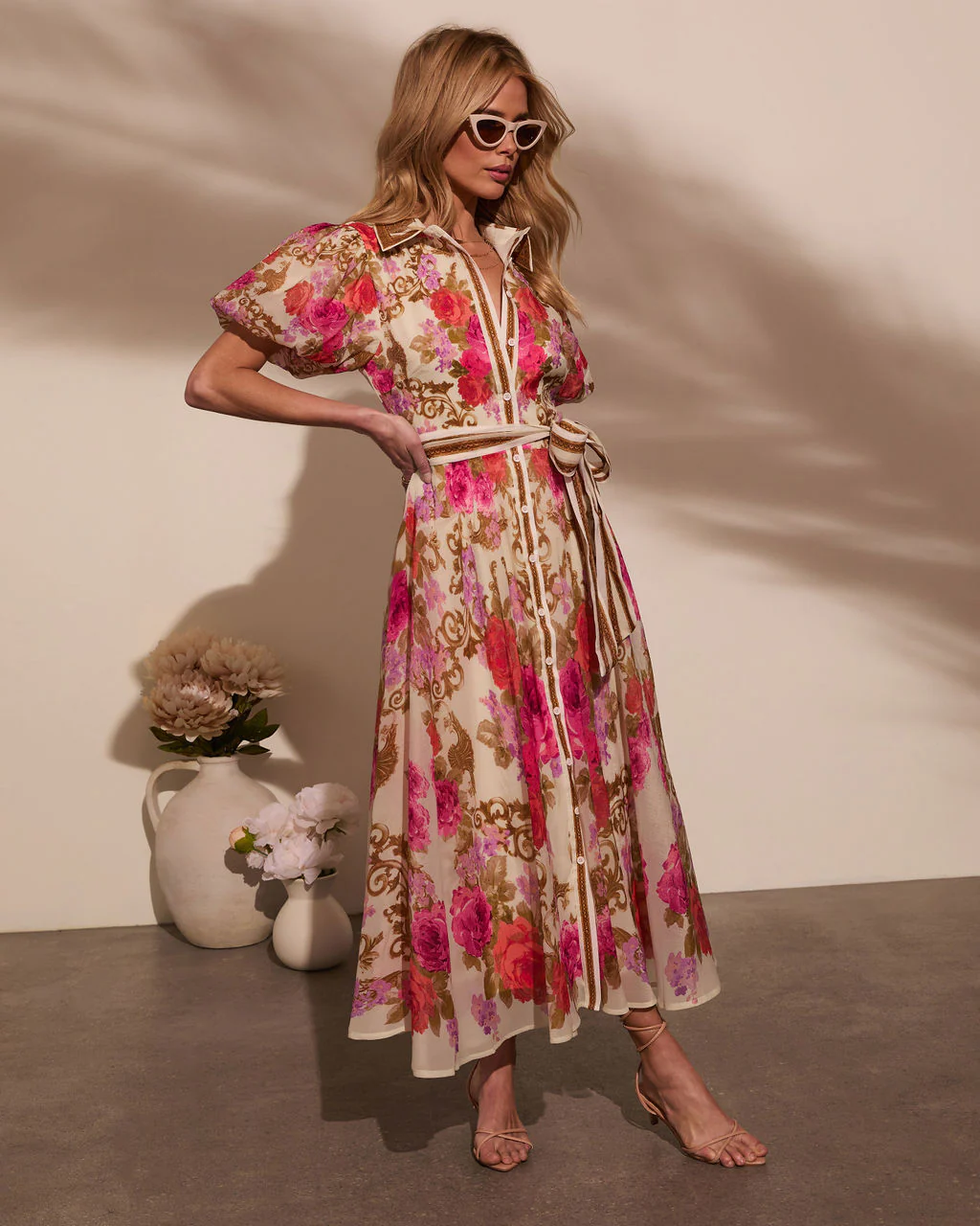 Meadowlane Floral Waist Tie Midi Dress - Image 3