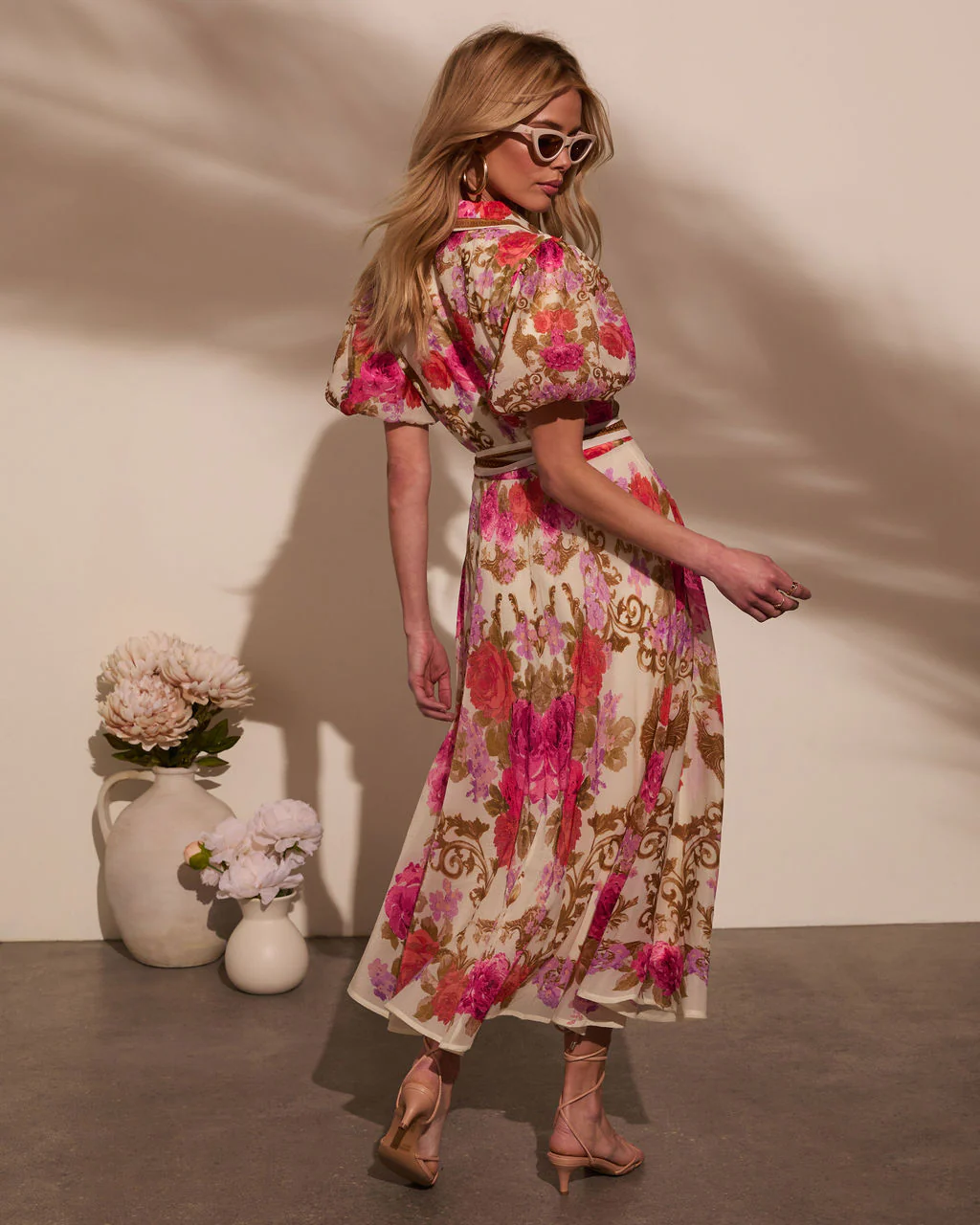 Meadowlane Floral Waist Tie Midi Dress - Image 4