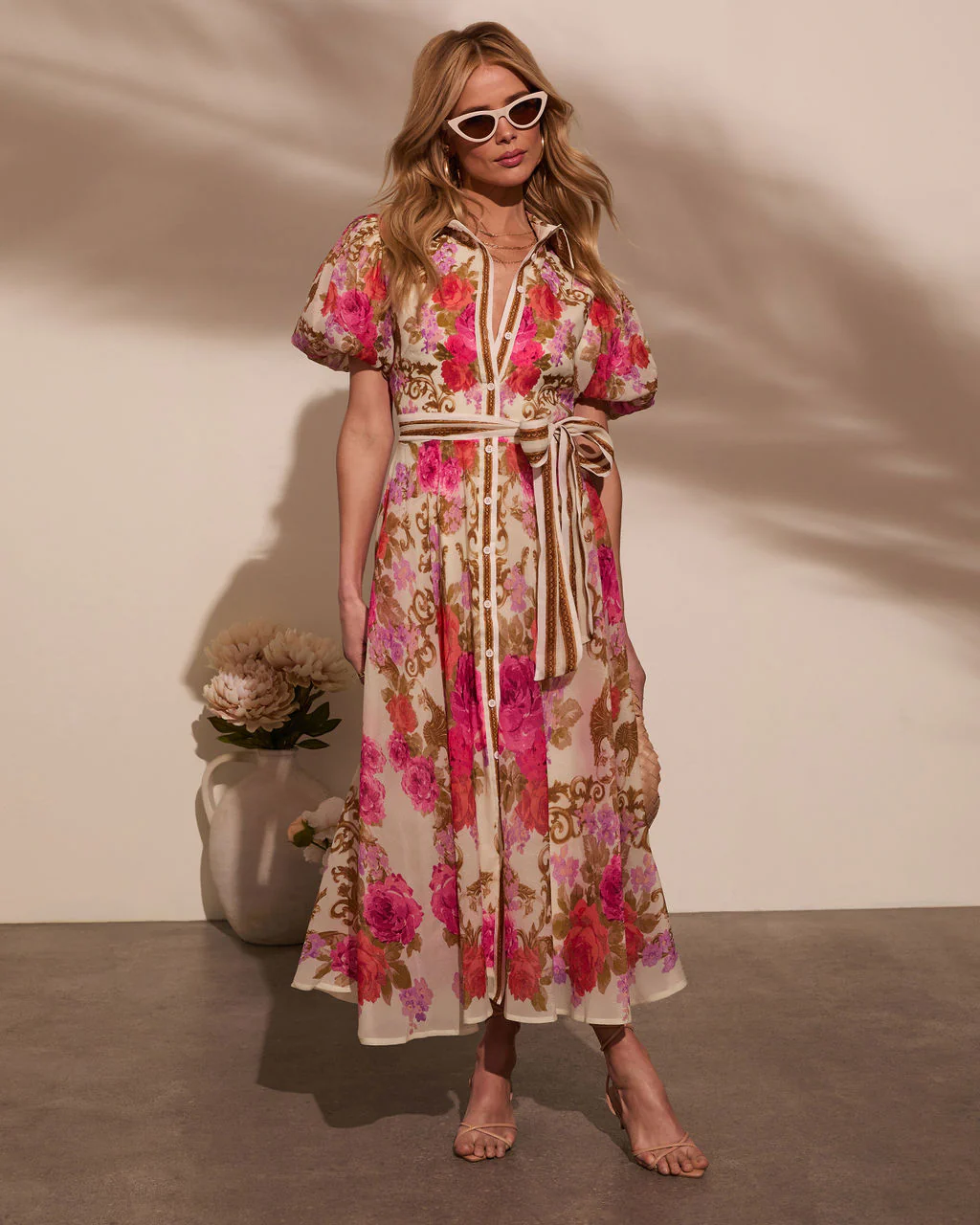 Meadowlane Floral Waist Tie Midi Dress - Image 5
