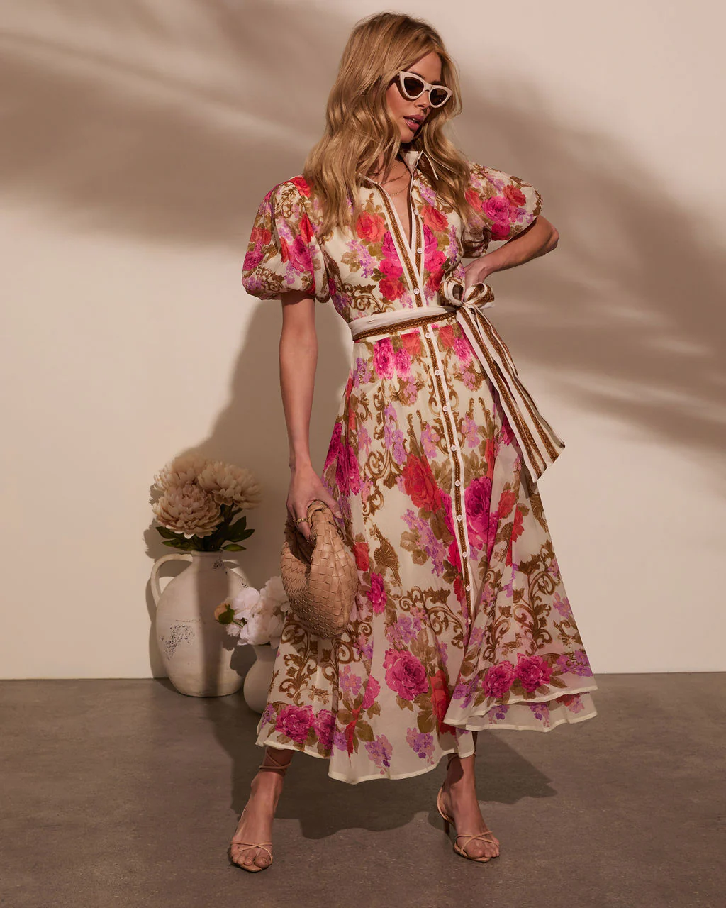 Meadowlane Floral Waist Tie Midi Dress - Image 6