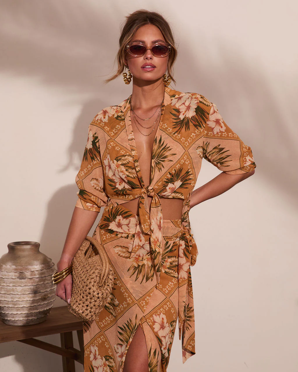 Mediterranean Muse Floral Front Tie Top - Image 2