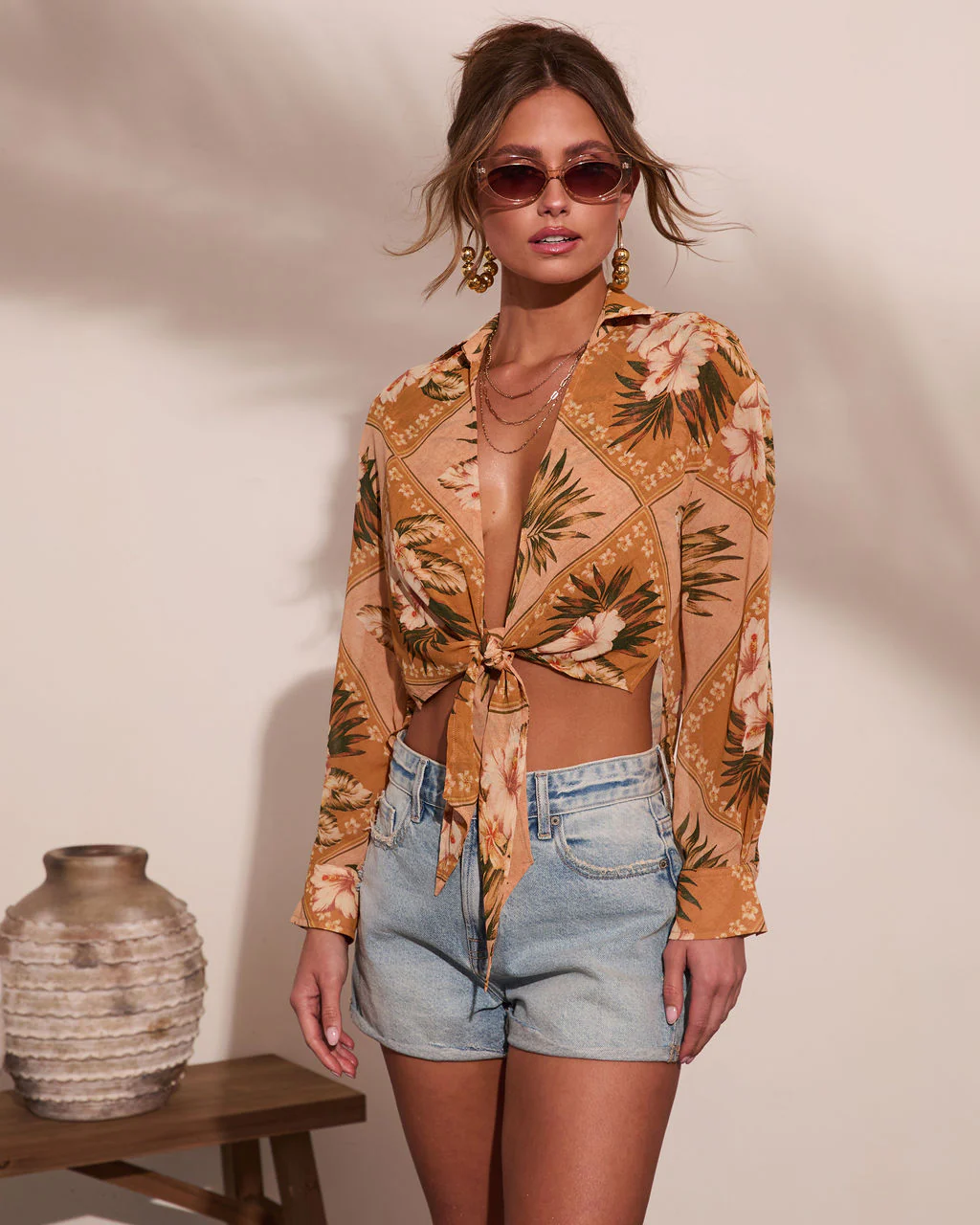 Mediterranean Muse Floral Front Tie Top - Image 3