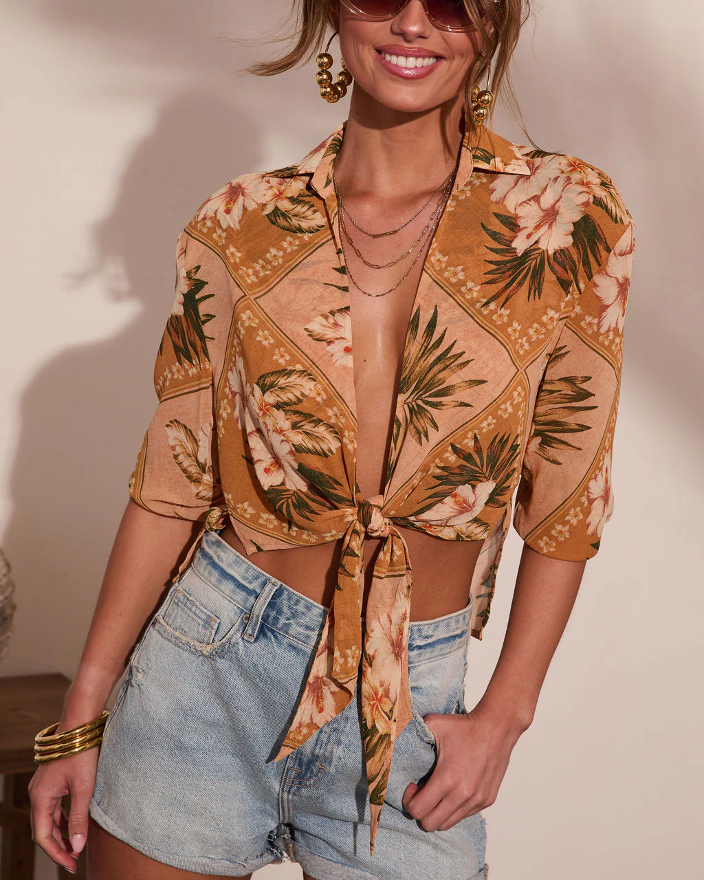 Mediterranean Muse Floral Front Tie Top - Image 5