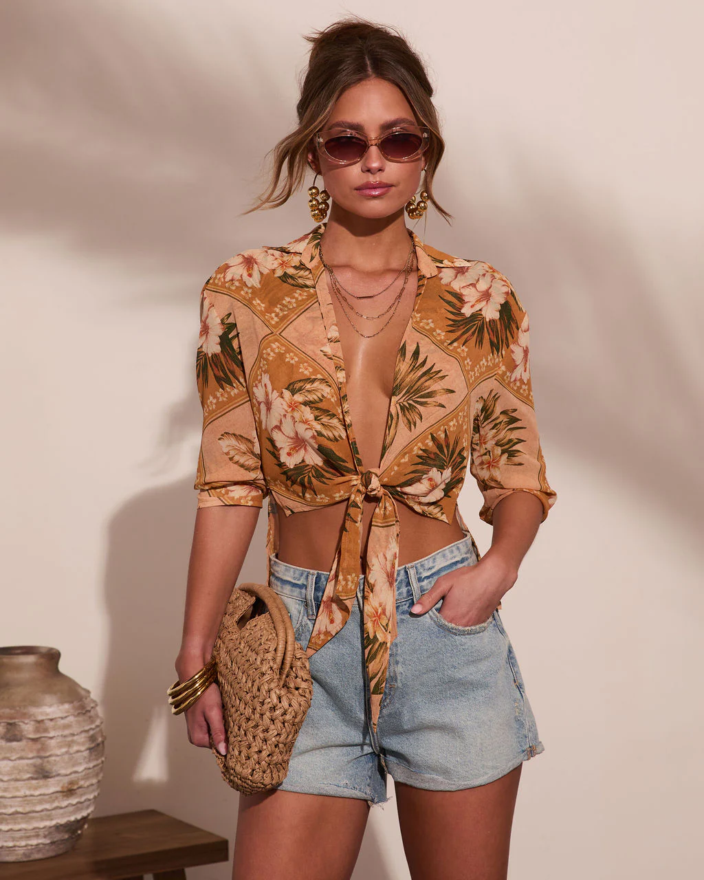Mediterranean Muse Floral Front Tie Top - Image 6