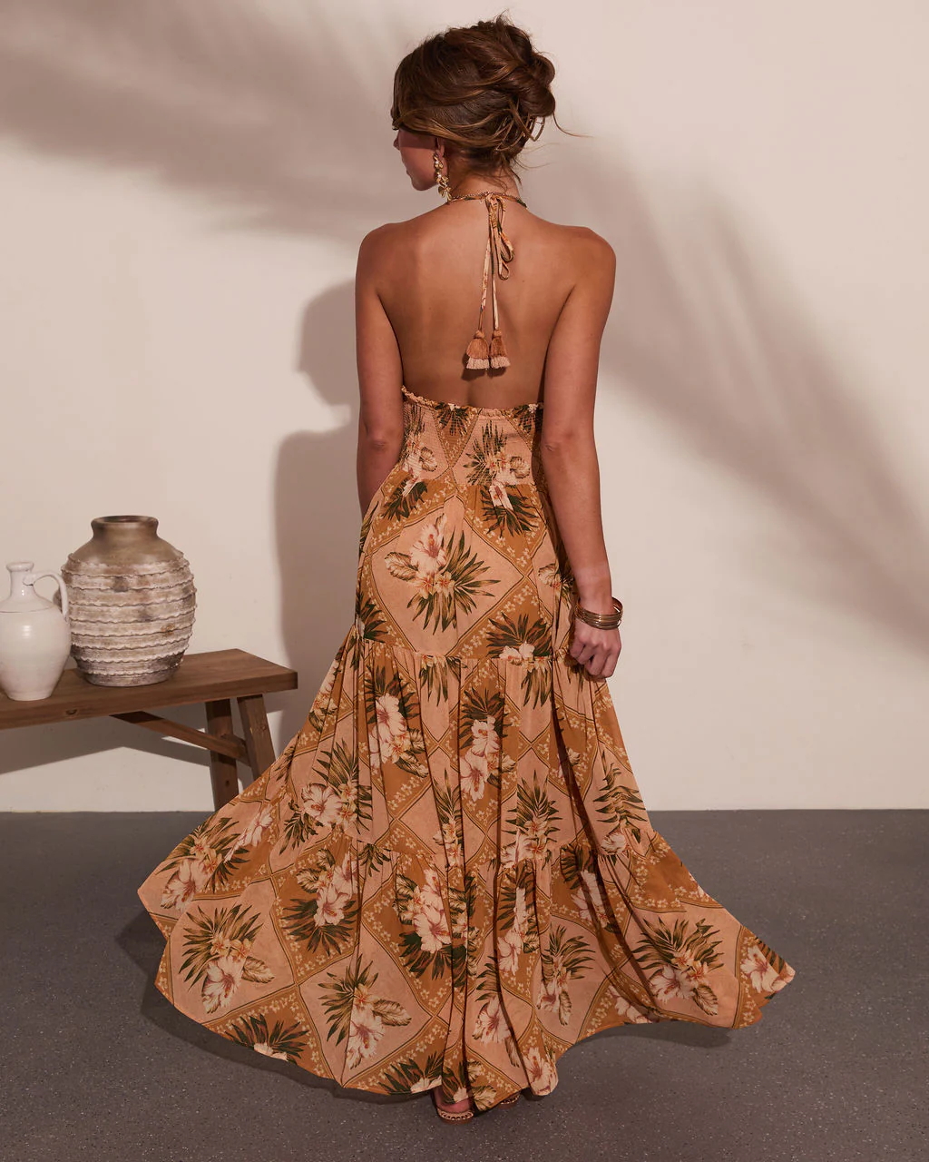 Mediterranean Muse Floral Halter Neck Maxi Dress - Image 4