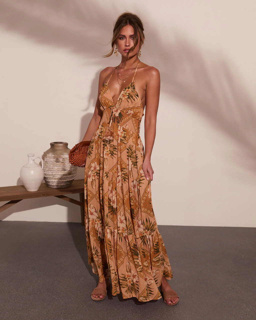 Mediterranean Muse Floral Halter Neck Maxi Dress - Image 6