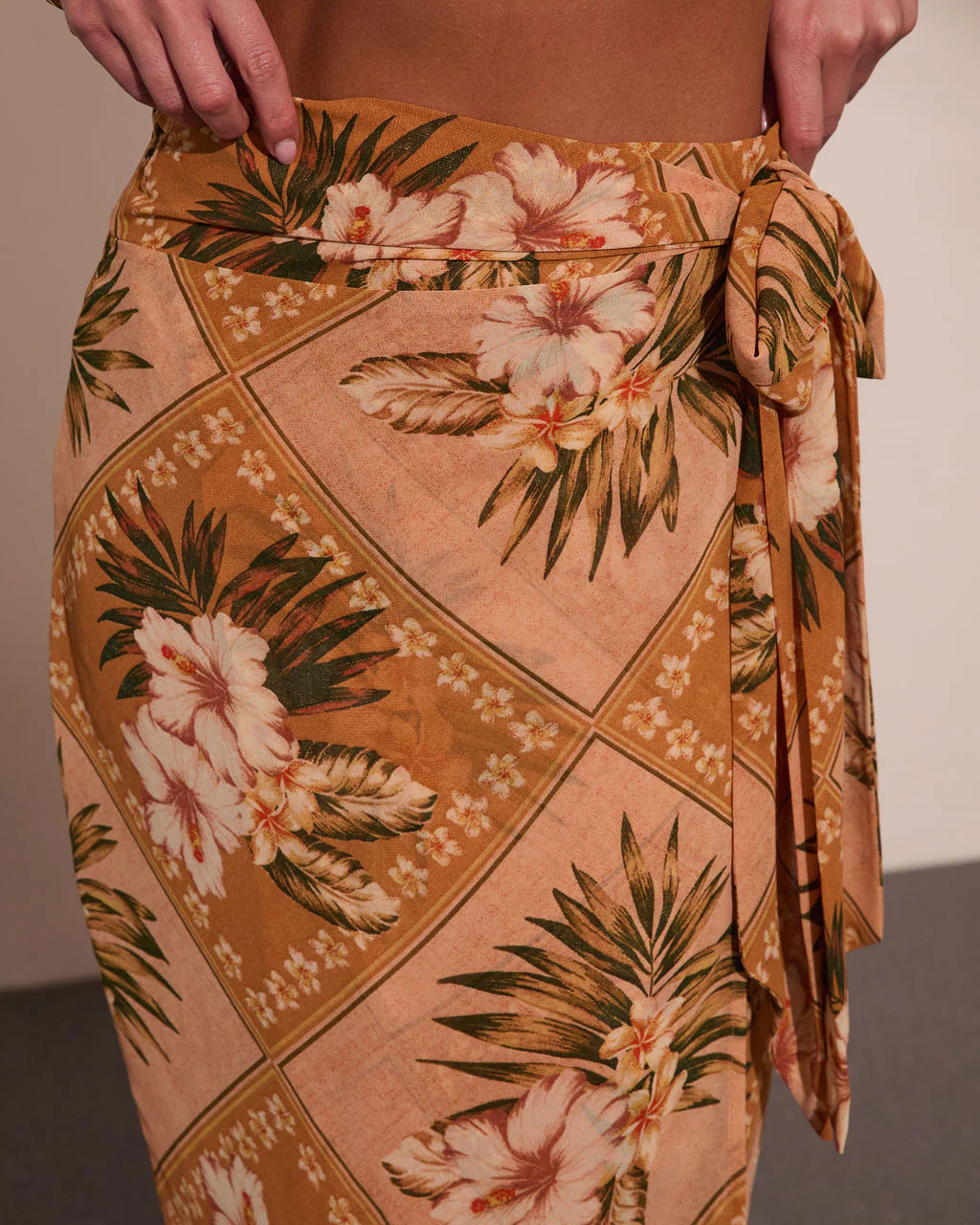 Mediterranean Muse Floral Wrap Midi Skirt - Image 6
