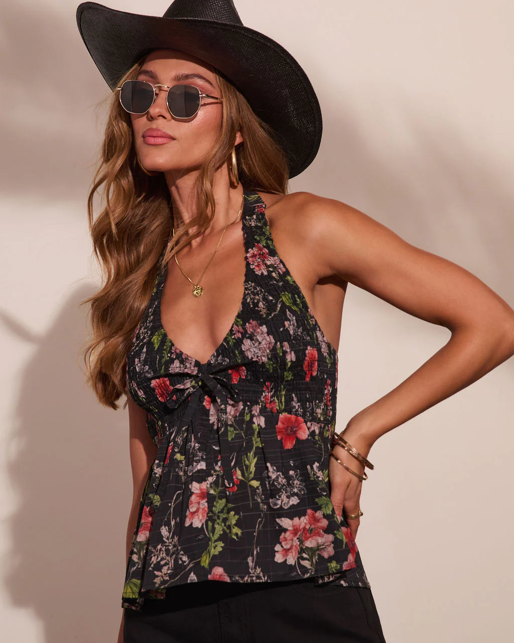 Mesa Moon Floral Halter Neck Peplum Top - Image 6