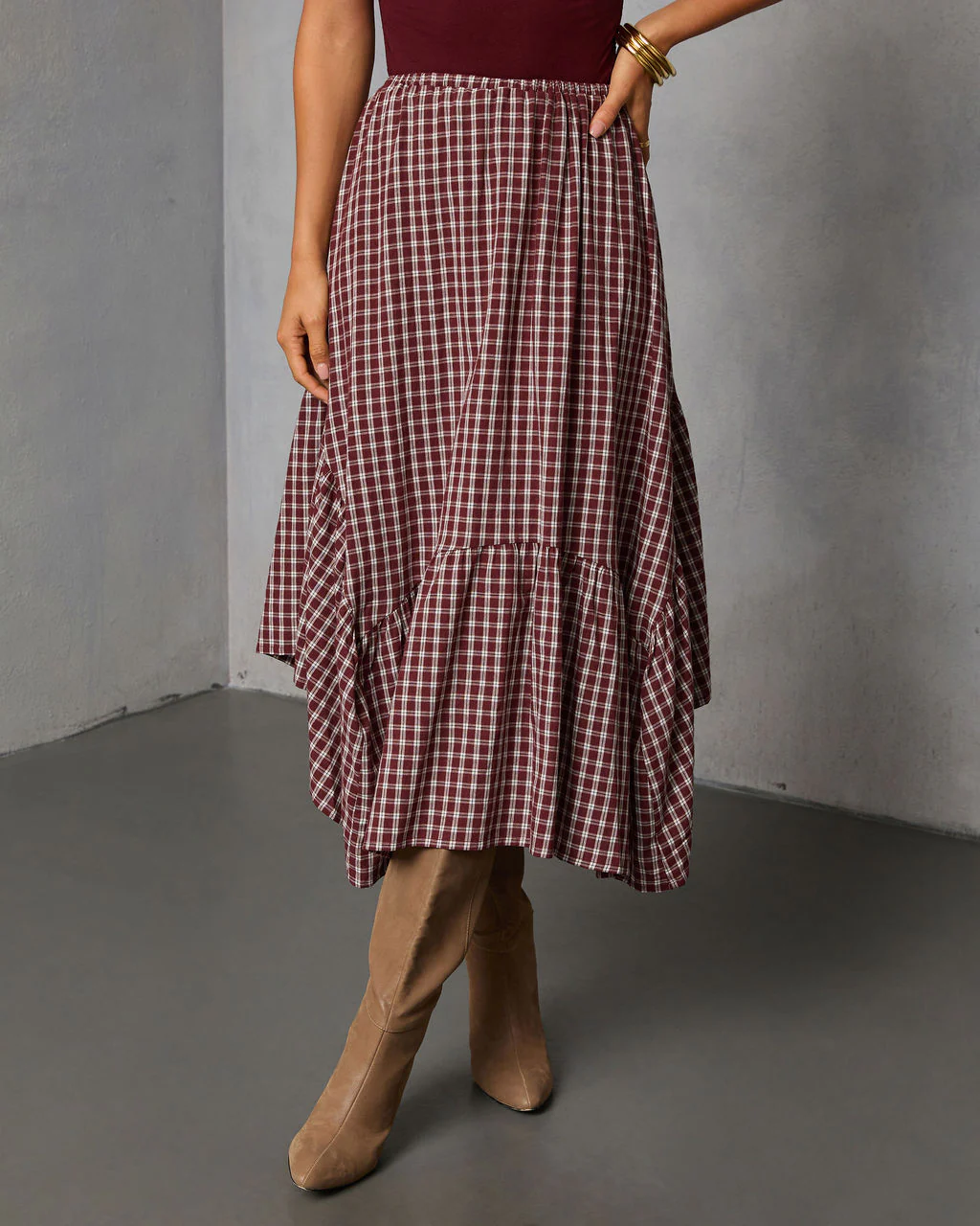 Metina Gingham Midi Skirt - Image 2